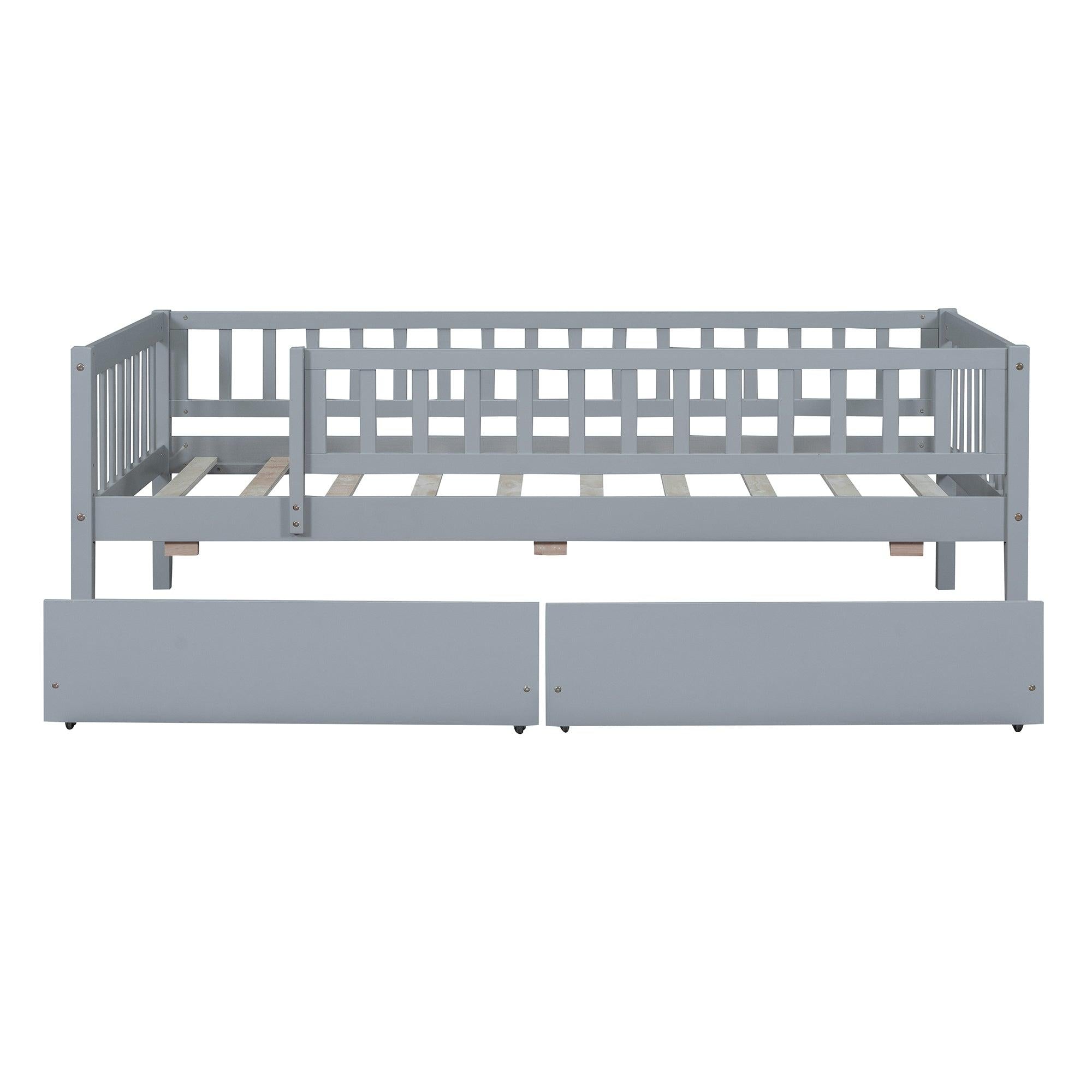 Twin Size Daybed Wood Bed with Two Drawers, Gray