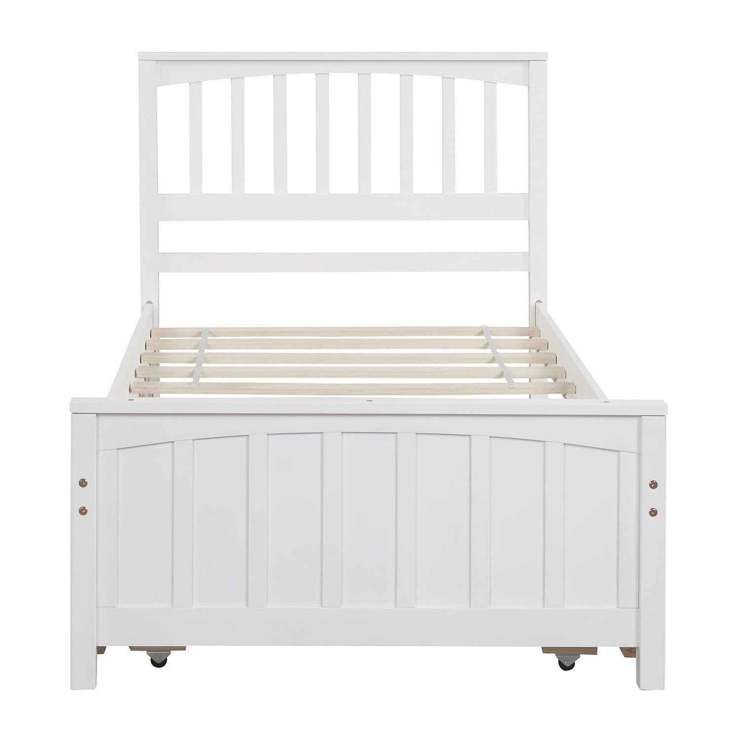 Twin size Platform Bed with Trundle, White