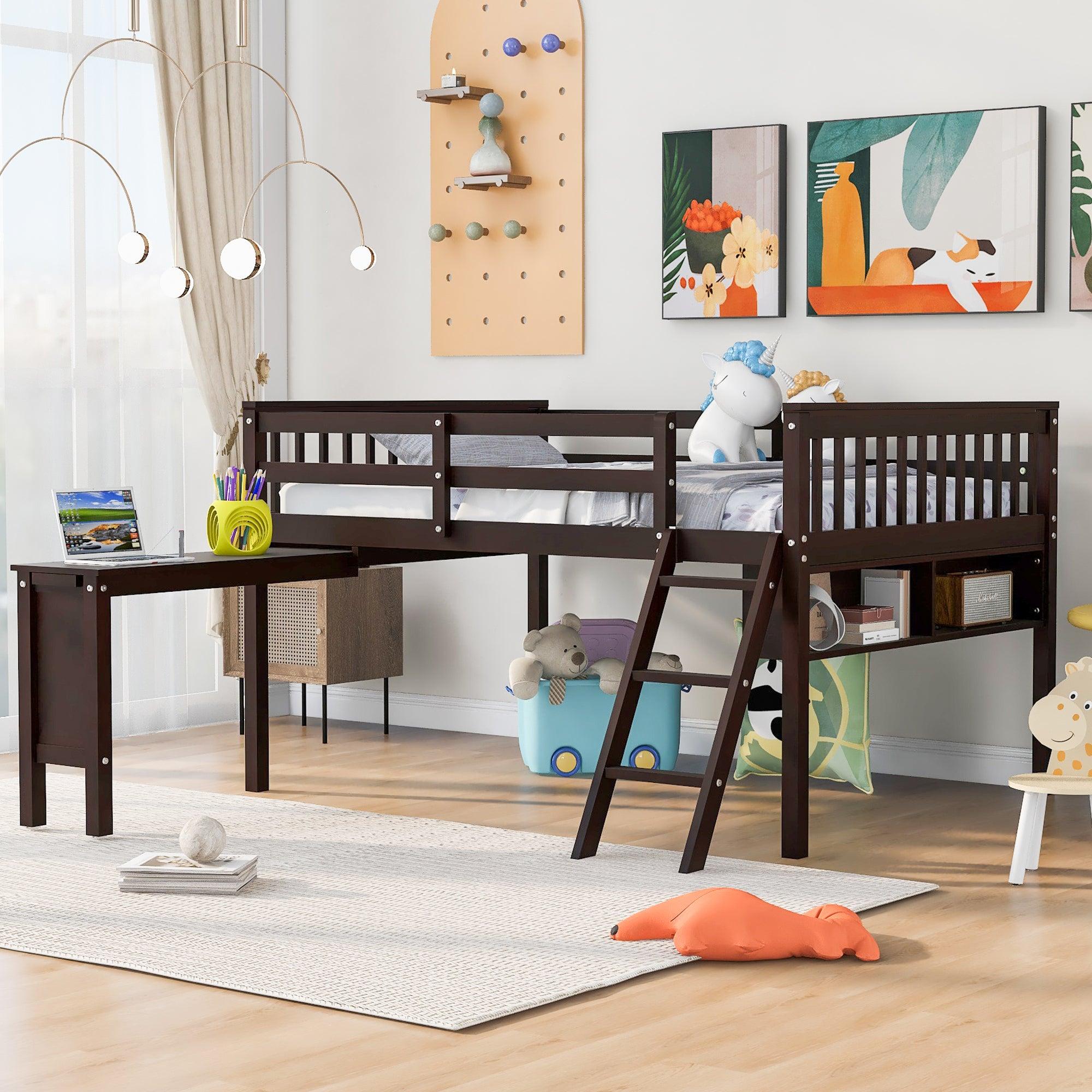 Full Size Loft Bed With Removable Desk and Cabinet, Espresso image