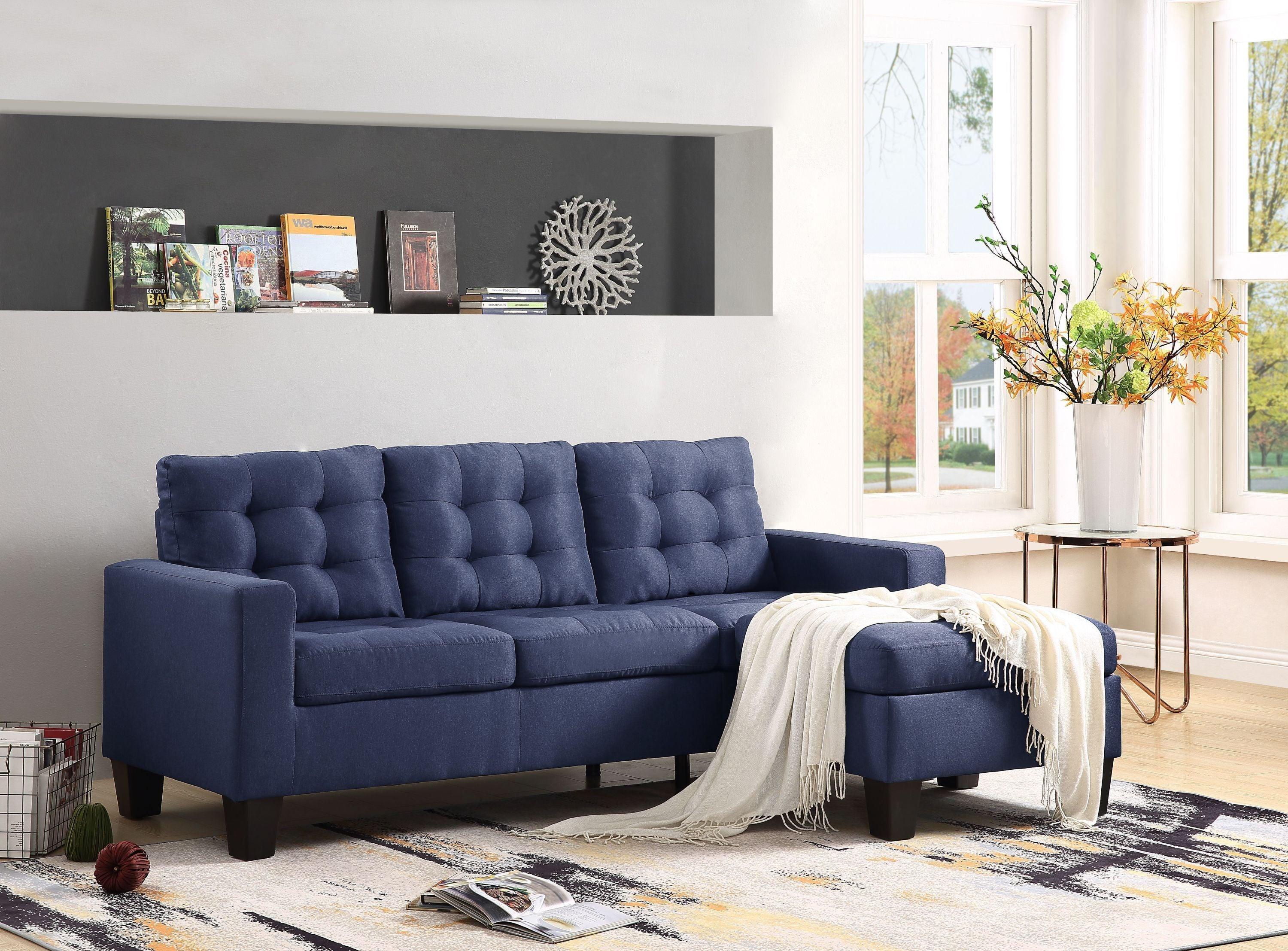 ACME Earsom Sectional Sofa (Rev. Chaise), Blue Linen 56650 image