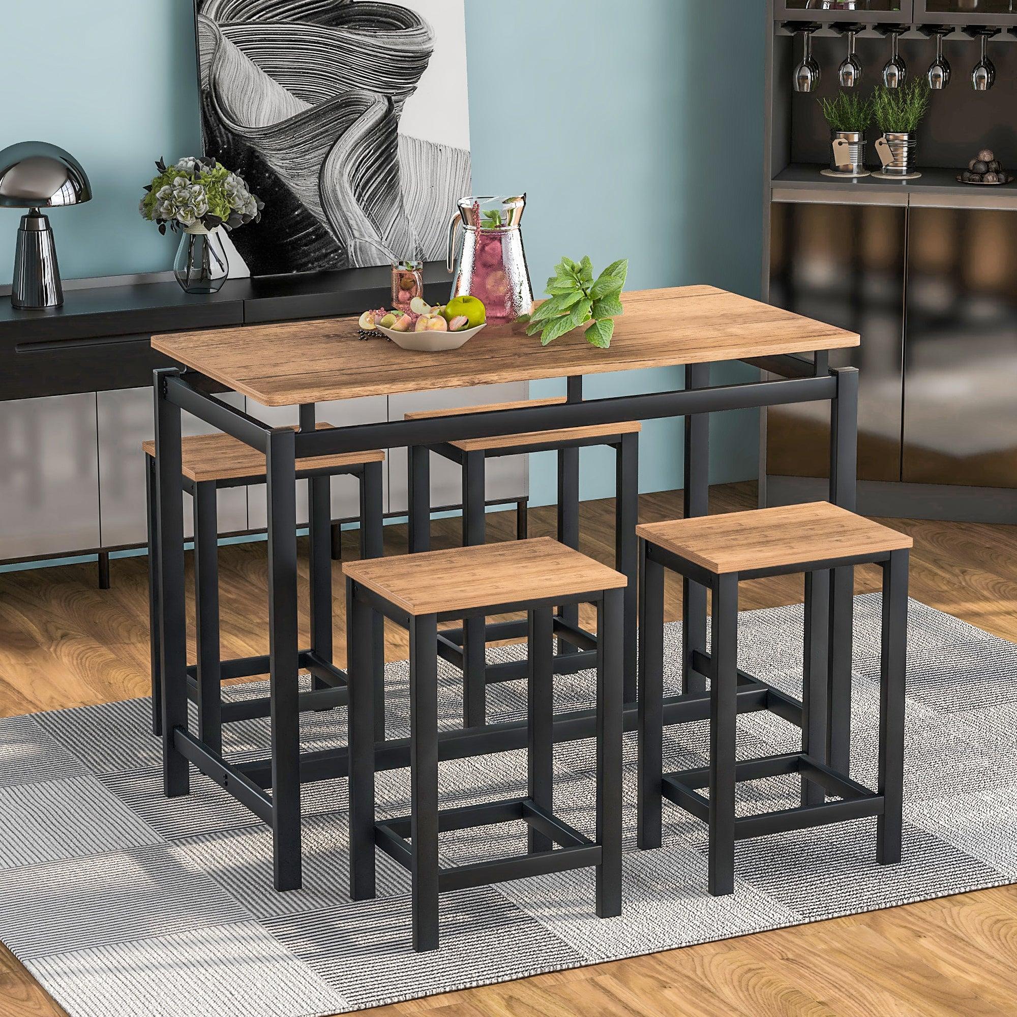 5-Piece Kitchen Counter Height Table Set, Industrial Dining Table with 4 Chairs (Brown)