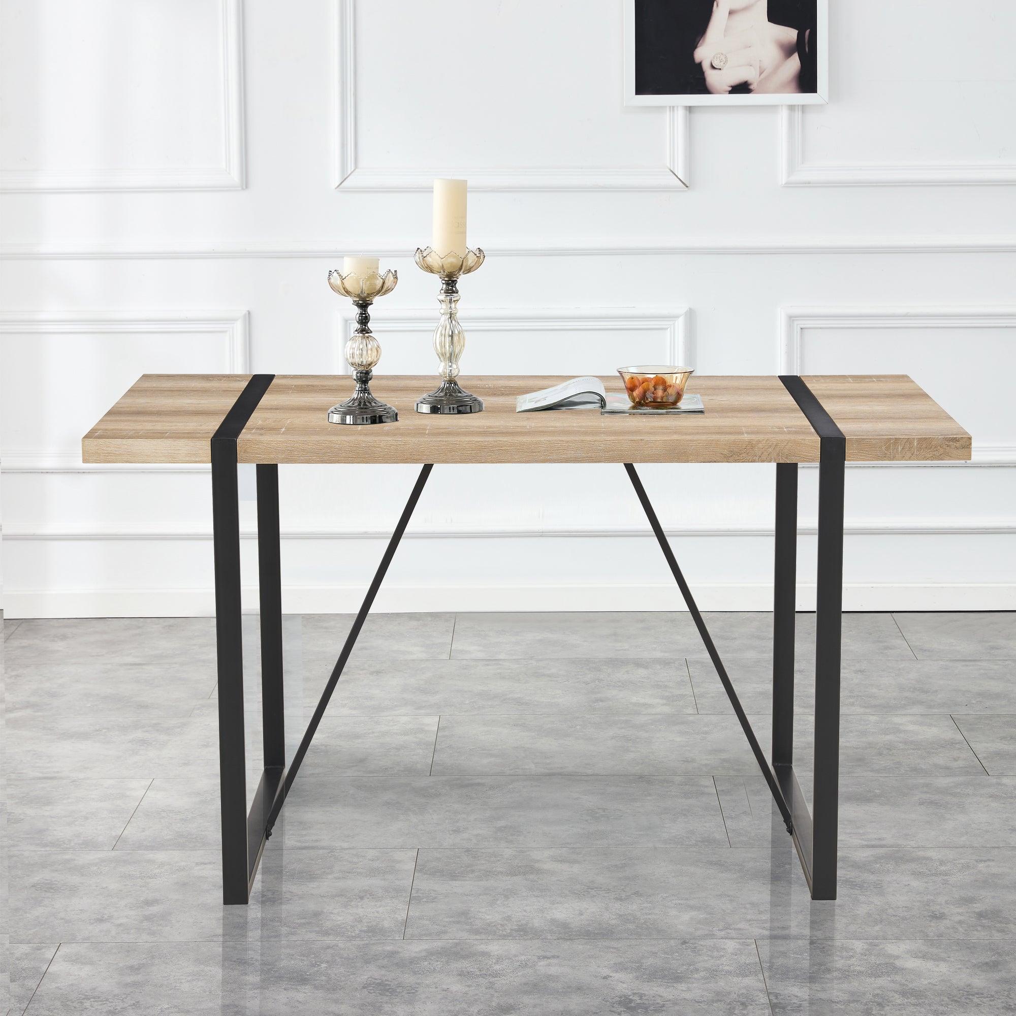 Rustic Industrial Rectangular Wood Dining Table For 4-6 Person, With 1.5" Thick Engineered Wood Tabletop and Black Metal Legs, Writing Desk For Kitchen Dining Living Room, 63" W x 35.4" D x 29.9" H