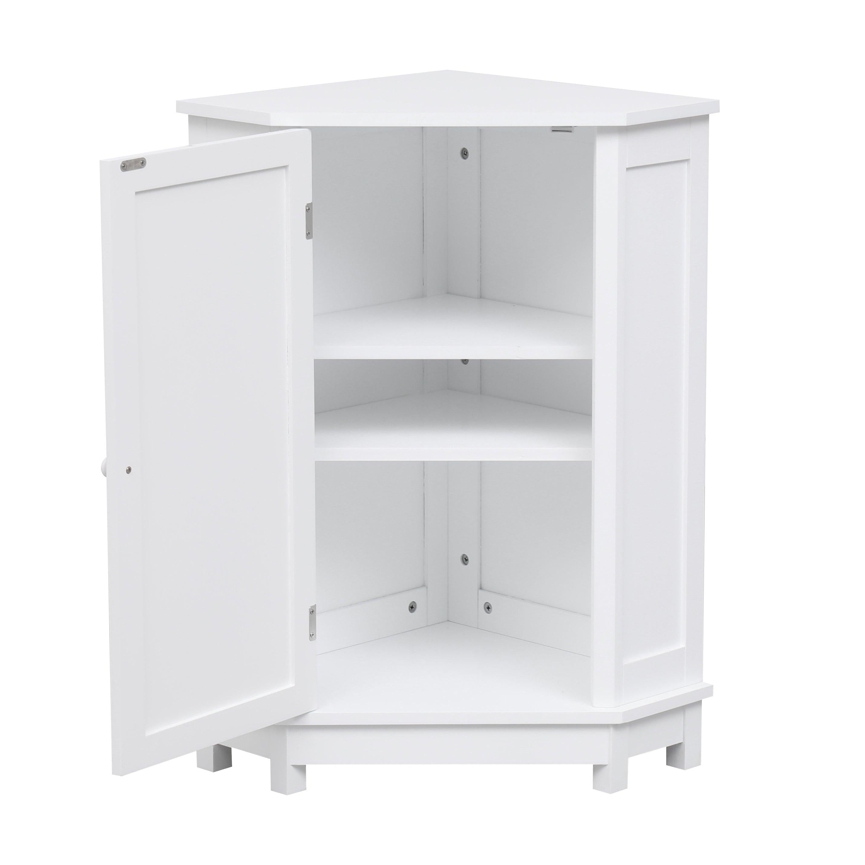 White Bathroom Cabinet Triangle CornerStorage Cabinet with Adjustable ShelfModern Style MDF Board