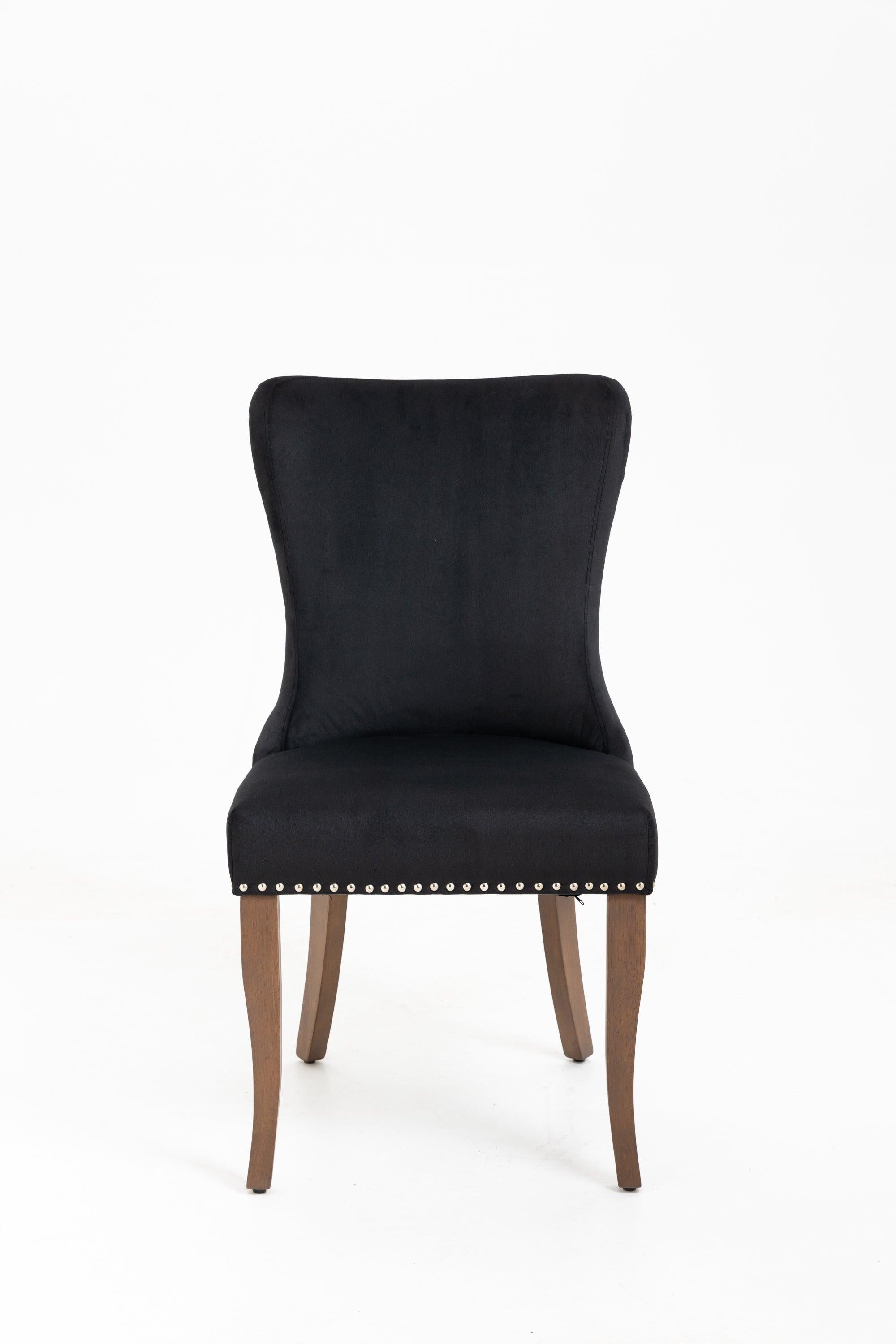 Set of 2 Velvet Upholstered Dining chair with Designed Back and Nailhead trim and Solid Wood Legs BLACK