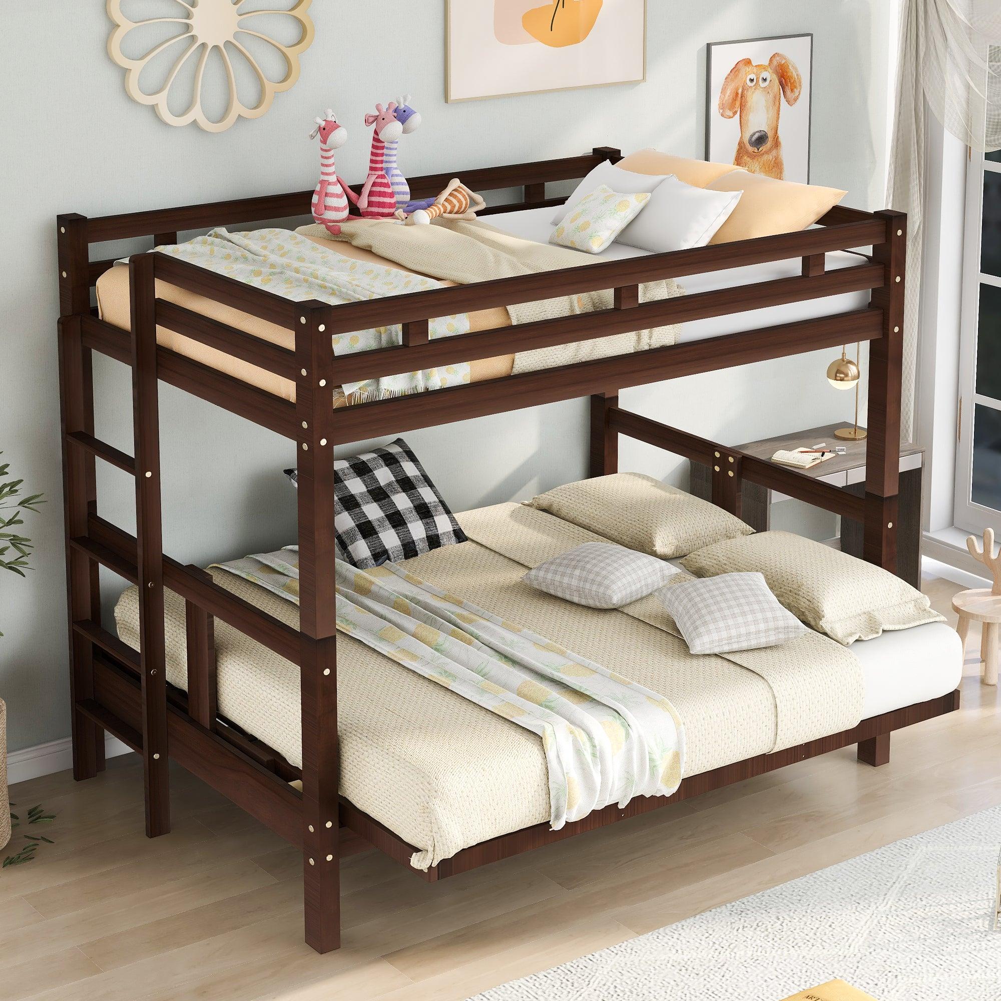 Twin over Full Bunk Bed,Down Bed can be Converted into Daybed,Espresso