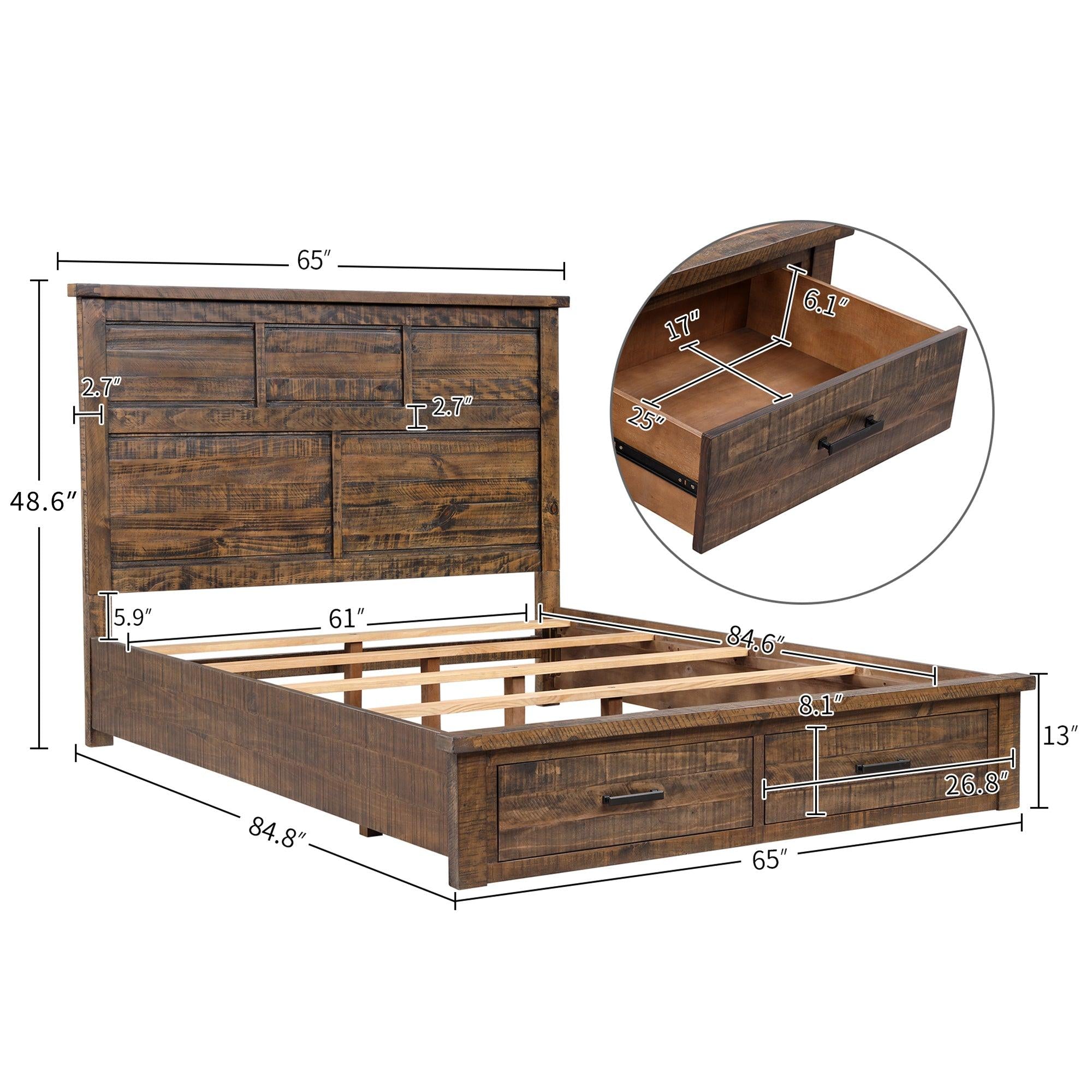 Rustic Reclaimed Solid Wood FramhouseStorage Queen Bed