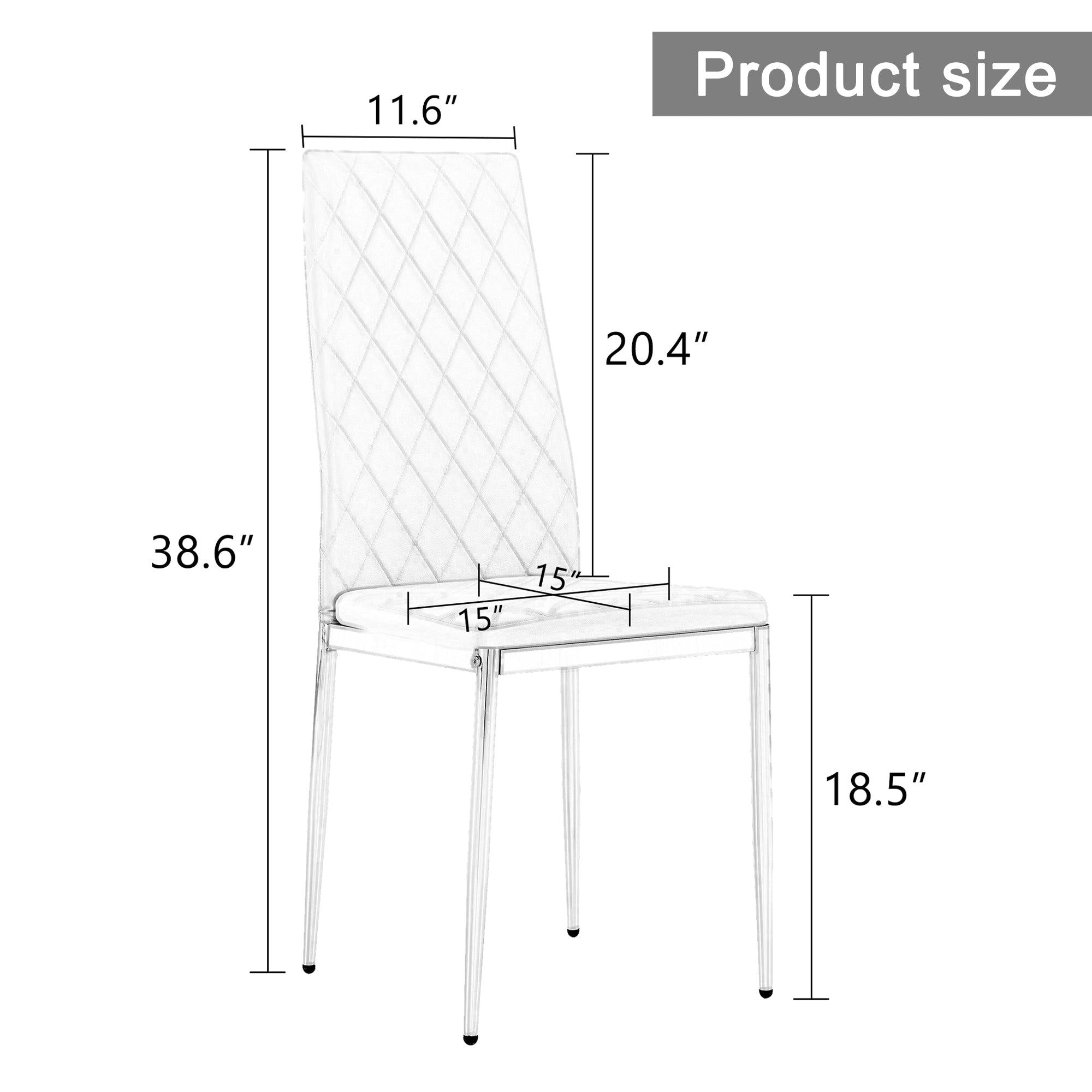 Grid Shaped Armless High Back Dining Chair,4-Piece Set, Office Chair. Applicable to Dining Room, Living Room, Kitchen and Office.Black Chair and Electroplated Metal Leg