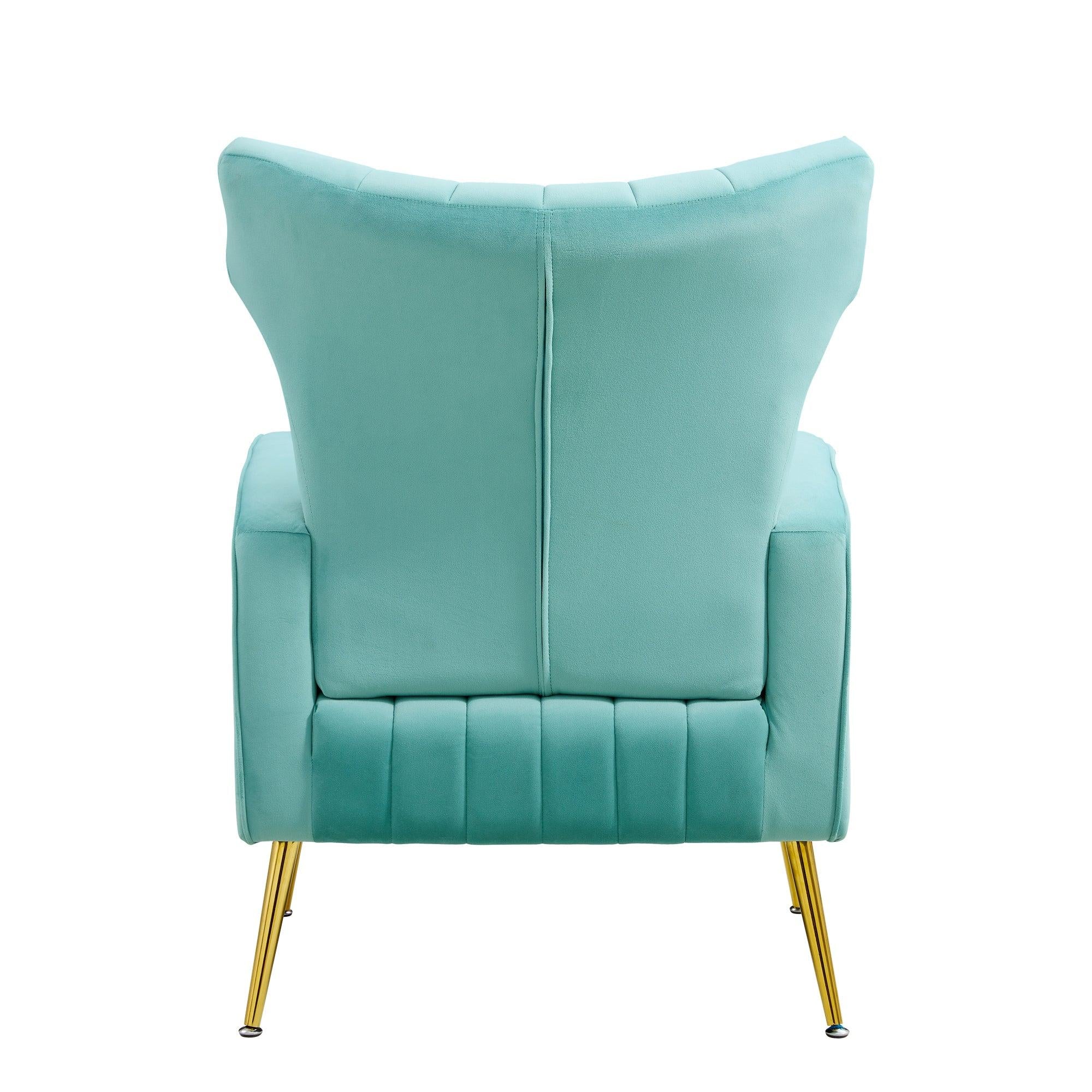 Modern Velvet Accent Chair with Arms, Wingback Reading Chair with Gold Metal Legs, Comfy Upholstered Single Leisure Sofa for Living Room Bedroom Club(Velvet+Blue)