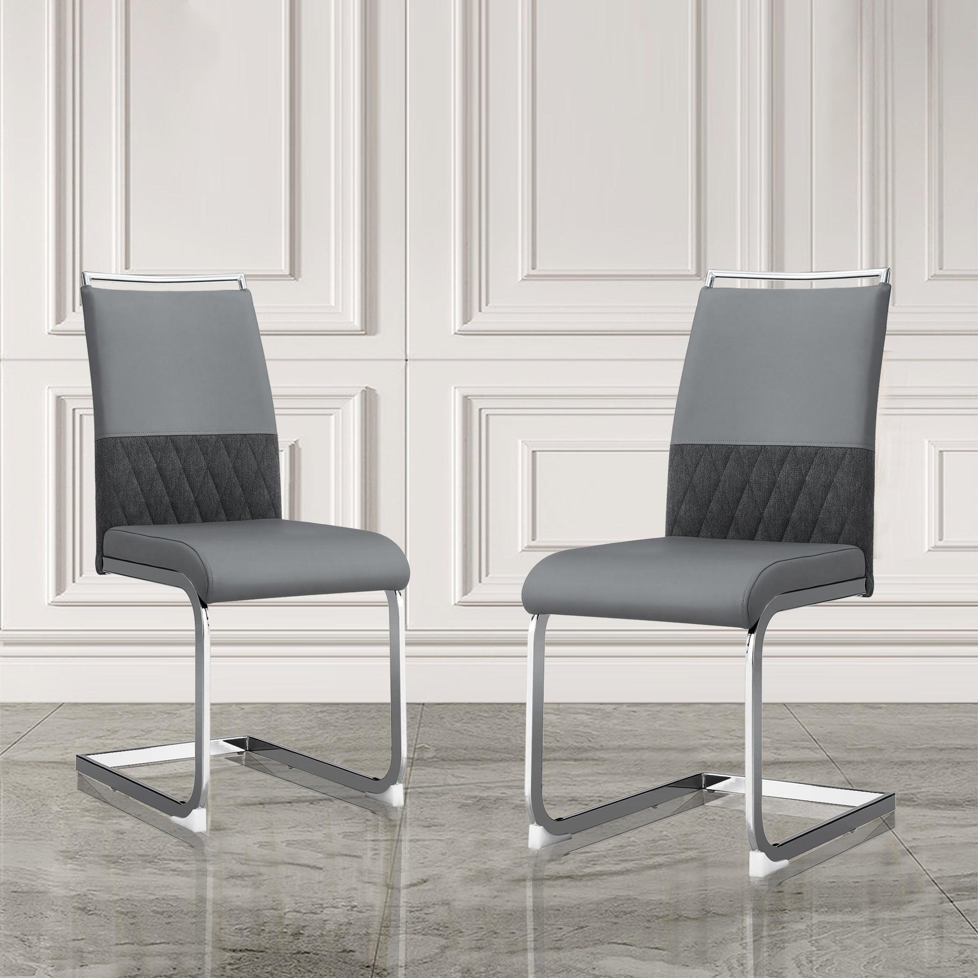 Modern Dining Chairs, PU Faux Leather High Back Upholstered Side Chair transverse stripe backrest design for Dining Room Kitchen Vanity Patio Club Guest Office Chair (Set of 2) ( Grey+PU) image