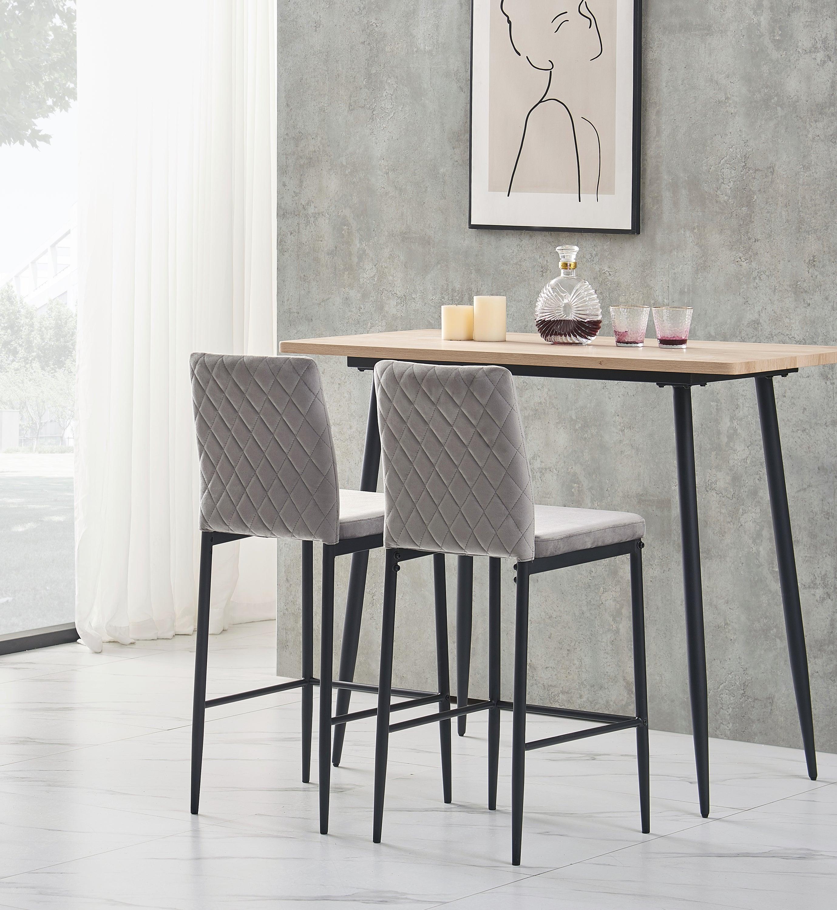 light gray bar stool, velvet stool,Modern bar chair, bar stool with metal legs, kitchen stool, dining chair, 2-piece set