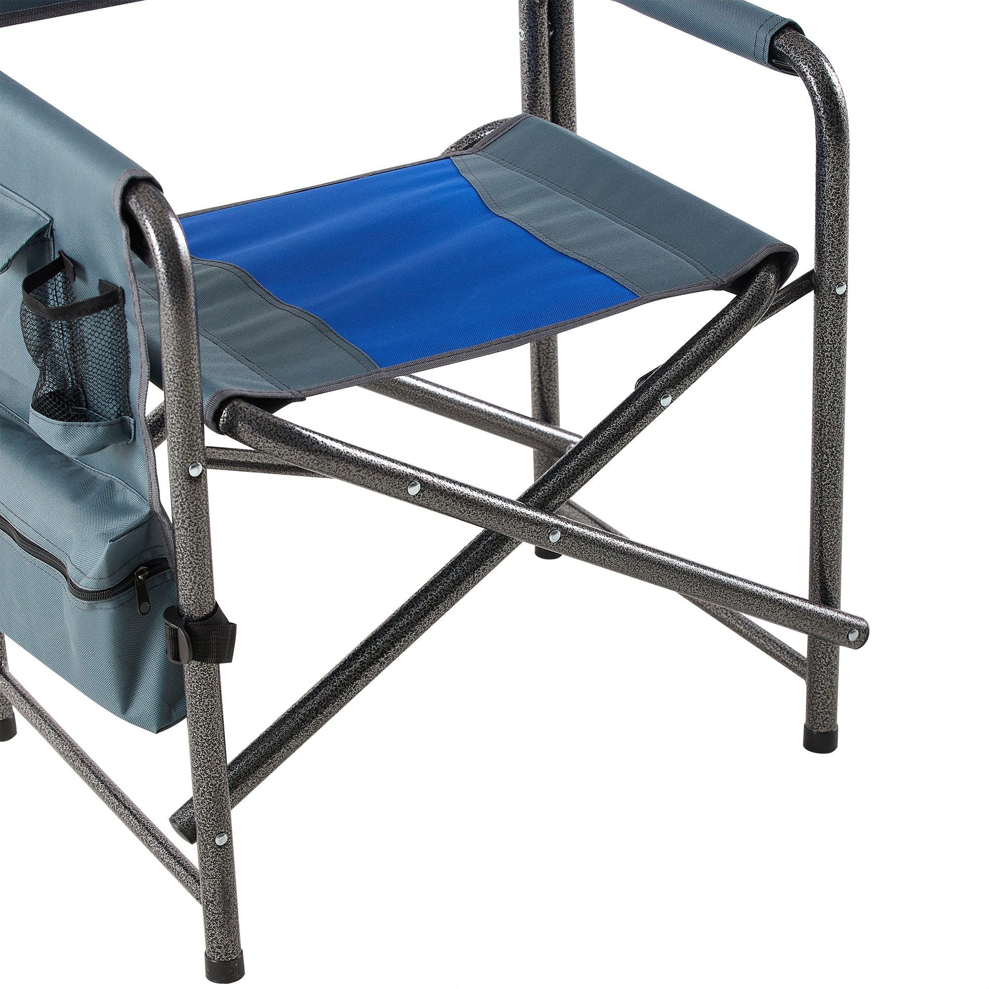 1-piece Padded Folding Outdoor Chair withStorage Pockets,Lightweight Oversized Directors Chair for indoor, Outdoor Camping, Picnics and Fishing,Blue/Grey