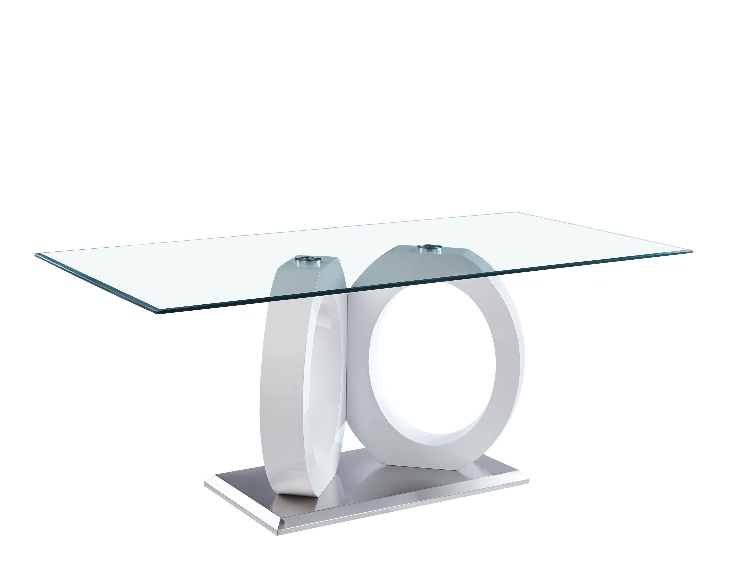 Modern Design Tempered Glass Dining Table with White MDF Middle Support and Stainless Steel Base