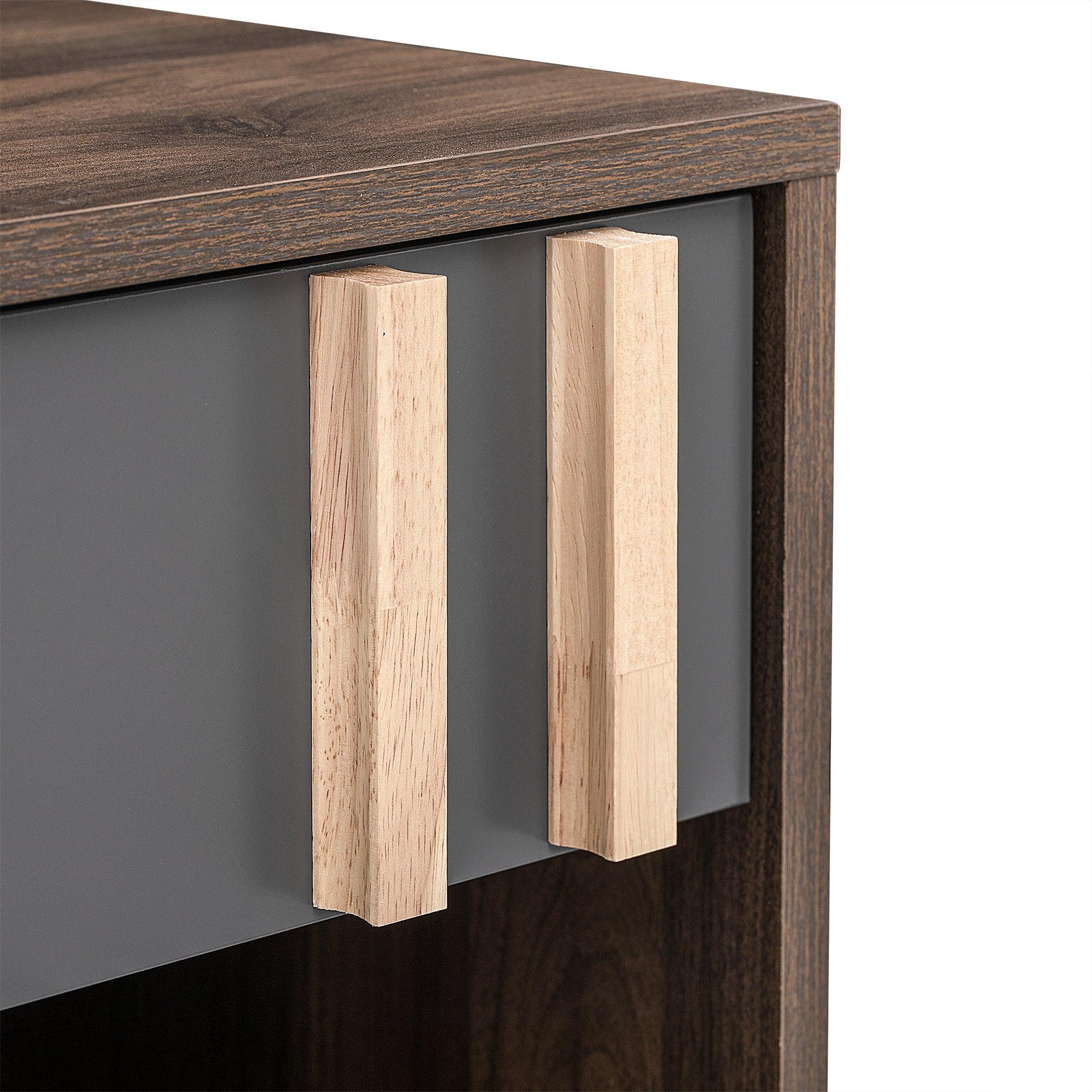 Wooden Nightstand with USB Charging Ports，End Table for Bedroom,Gray+Walnut