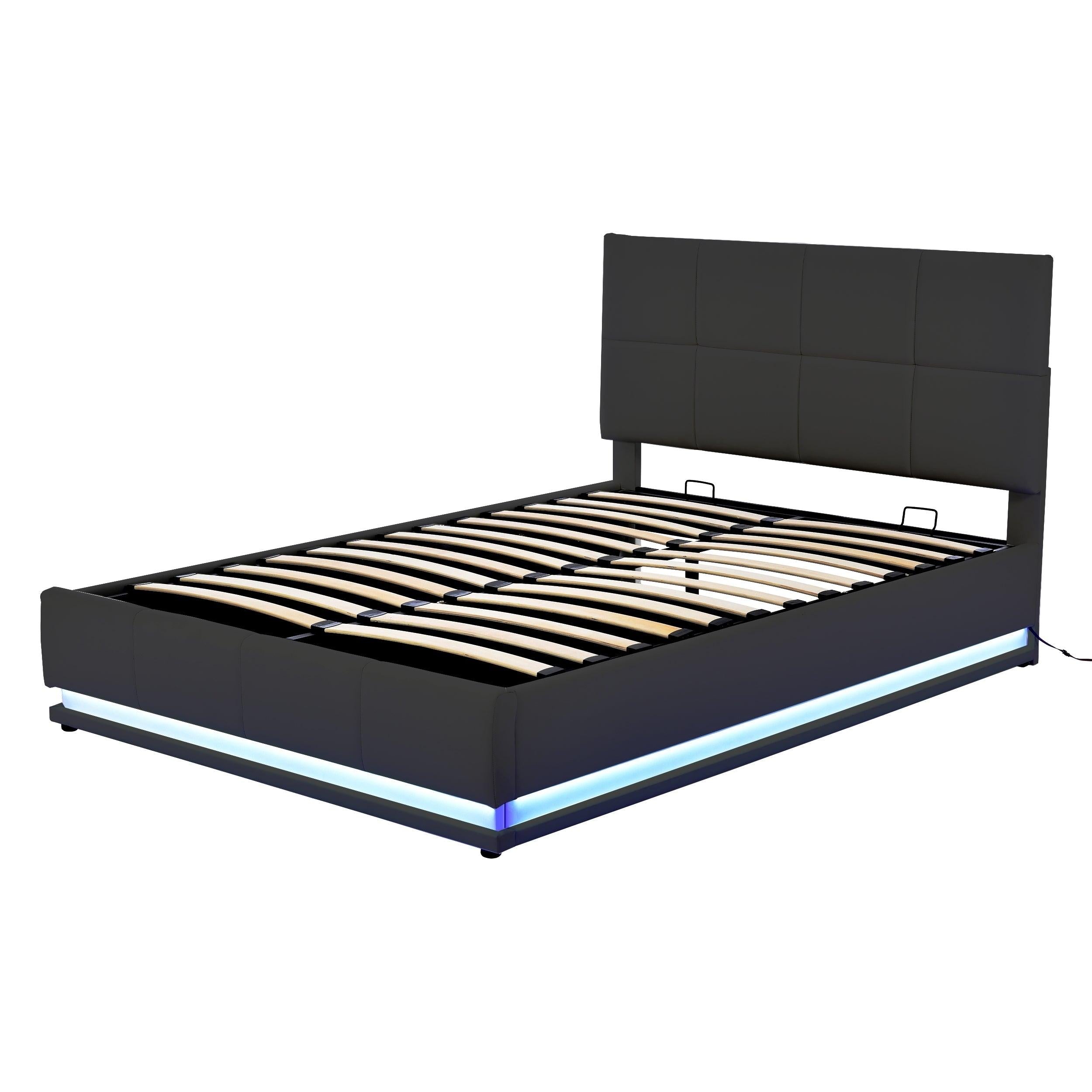 Tufted Upholstered Platform Bed with HydraulicStorage System,Queen Size PUStorage Bed with LED Lights and USB charger, Black