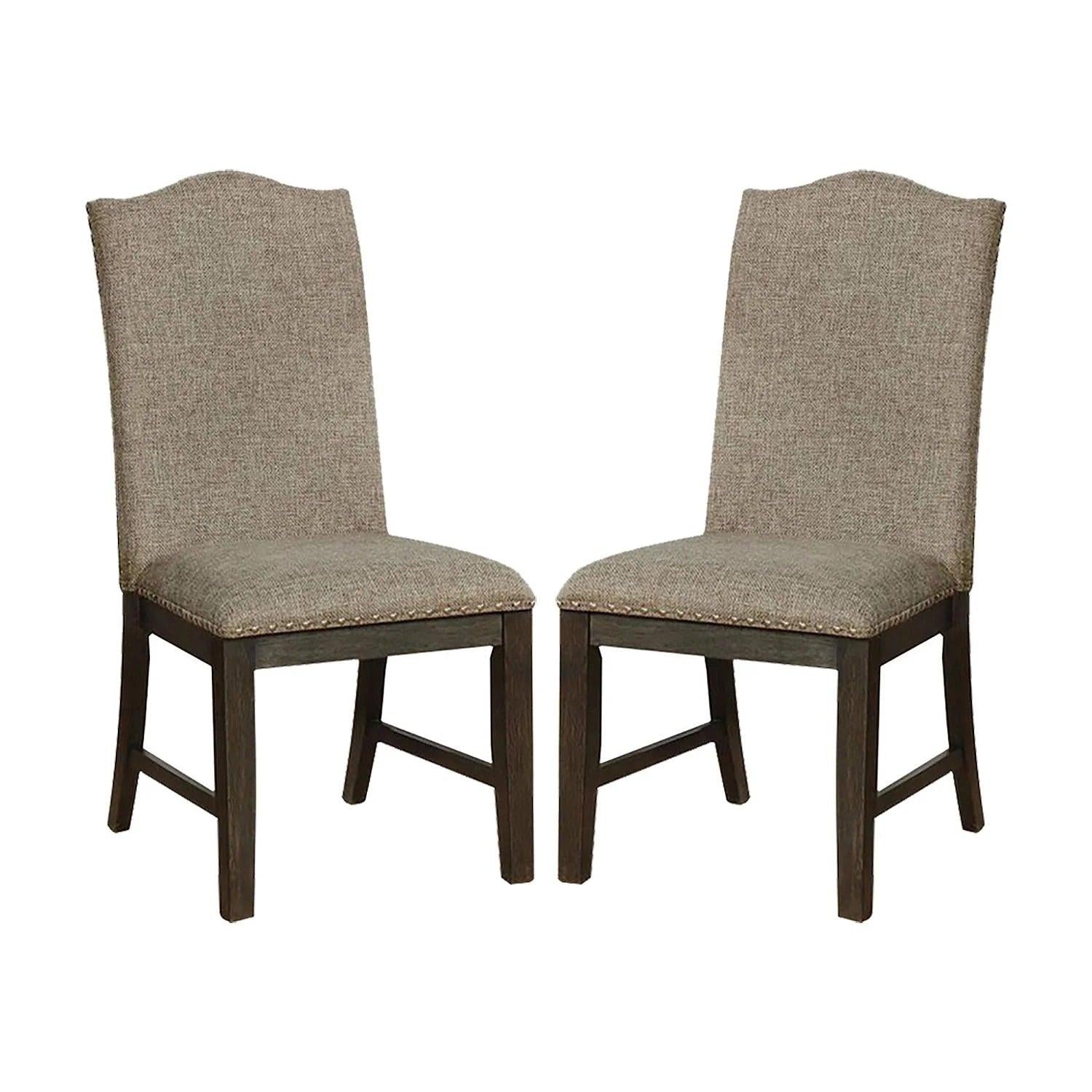 Transitional Set of 2 Side Chairs Espresso Warm Gray Nail heads Solid wood Chair Fabric Upholstered Padded Seat Kitchen Rustic Dining Room Furniture