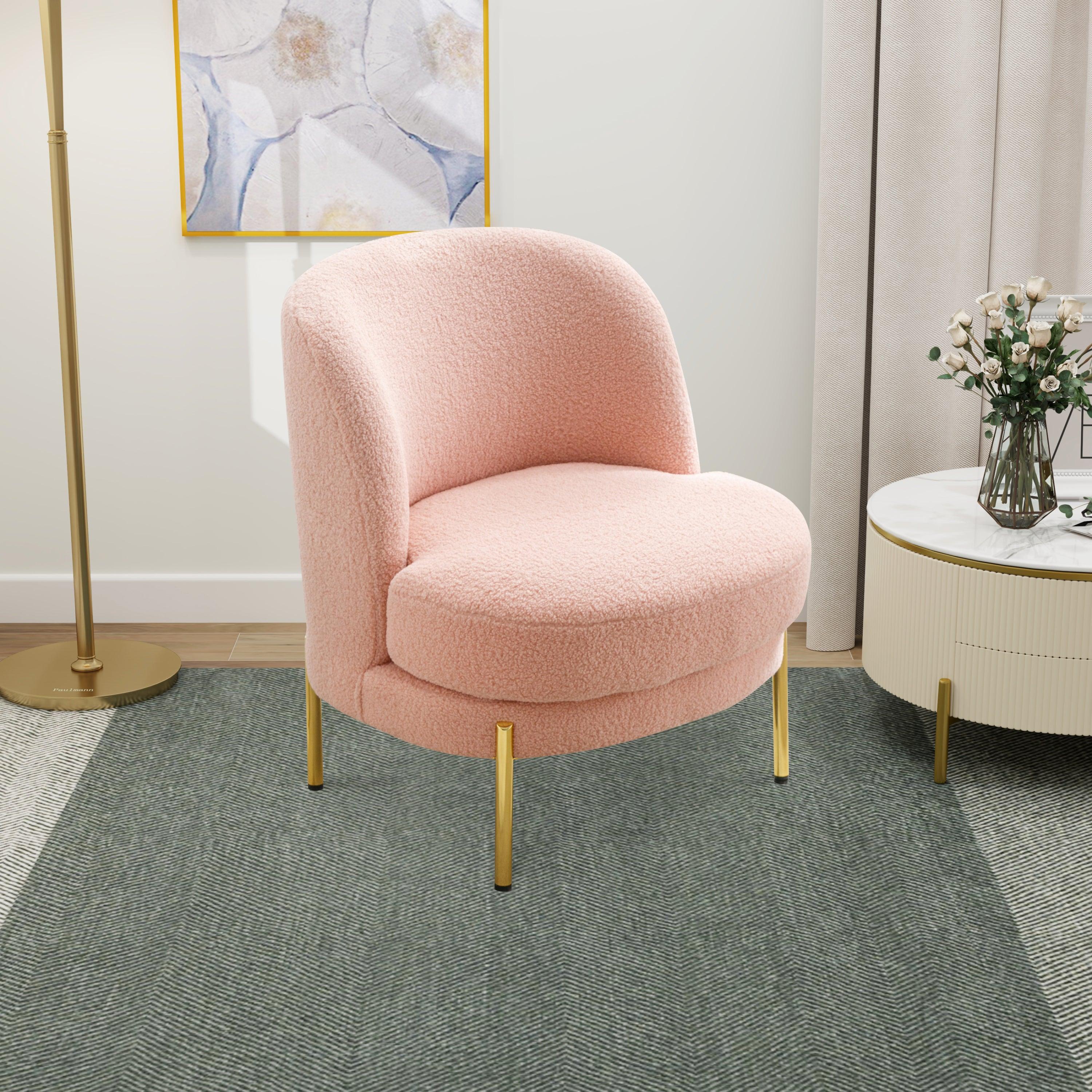 28.4"W Accent Chair Upholstered Curved Backrest Reading Chair Single Sofa Leisure Club Chair with Golden Adjustable Legs For Living Room Bedroom Dorm Room (Pink Boucle)