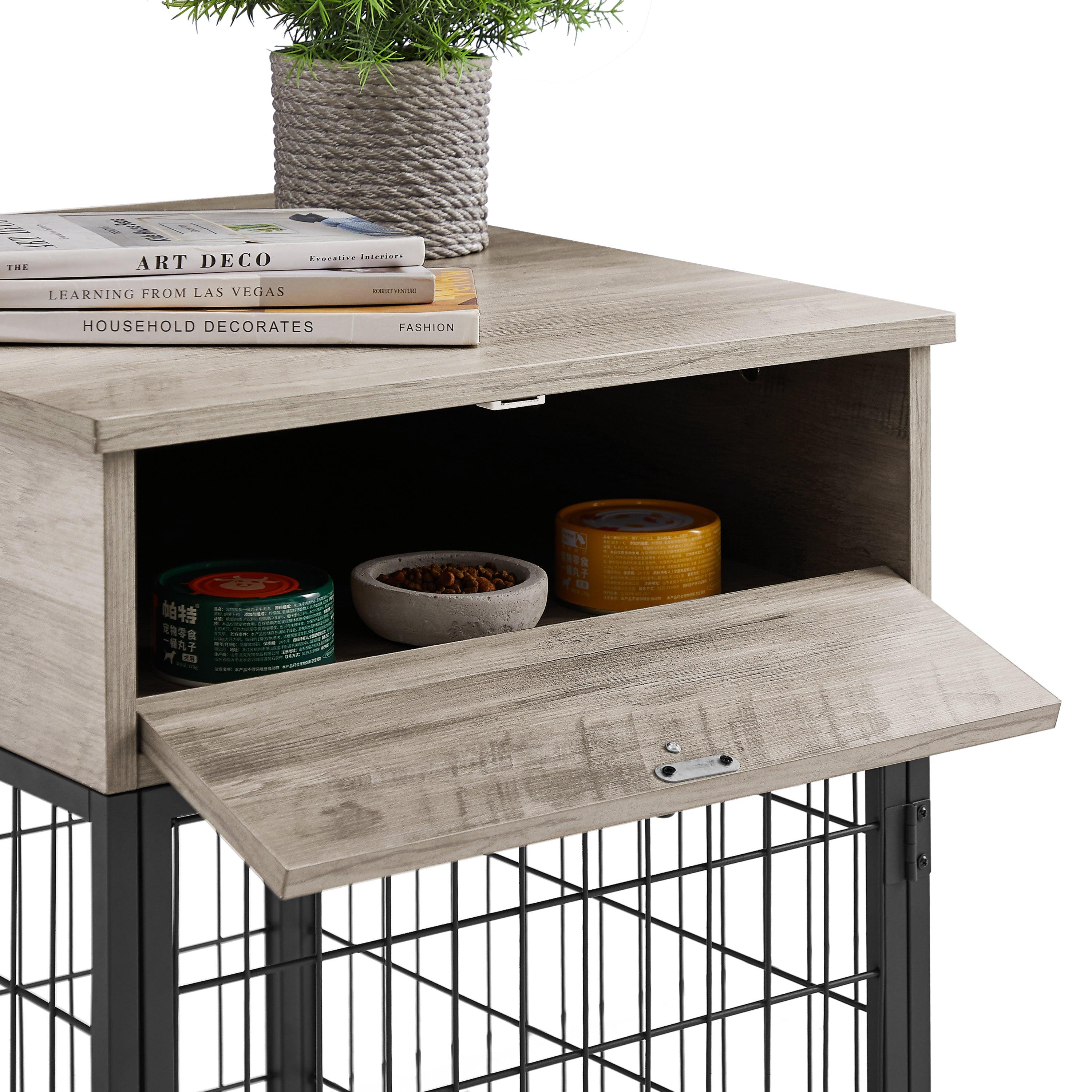 Furniture Style Wood Dog Crate End Table withStorage Console（Grey,19.69''w x 22.83''d x 26.97''h）