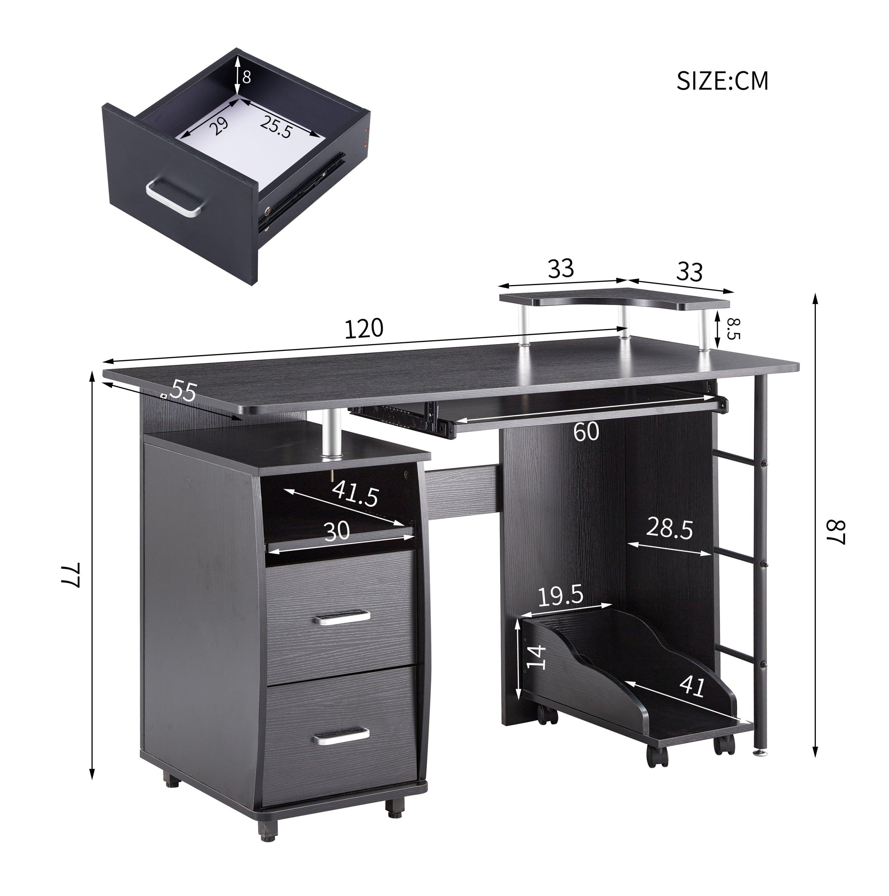 solid wood computer Desk,office table with PC droller,Storage shelves and file cabinet , two drawers, CPU tray,a shelf  used for planting, single , black. 47.24''L 21.65''W 34.35''H