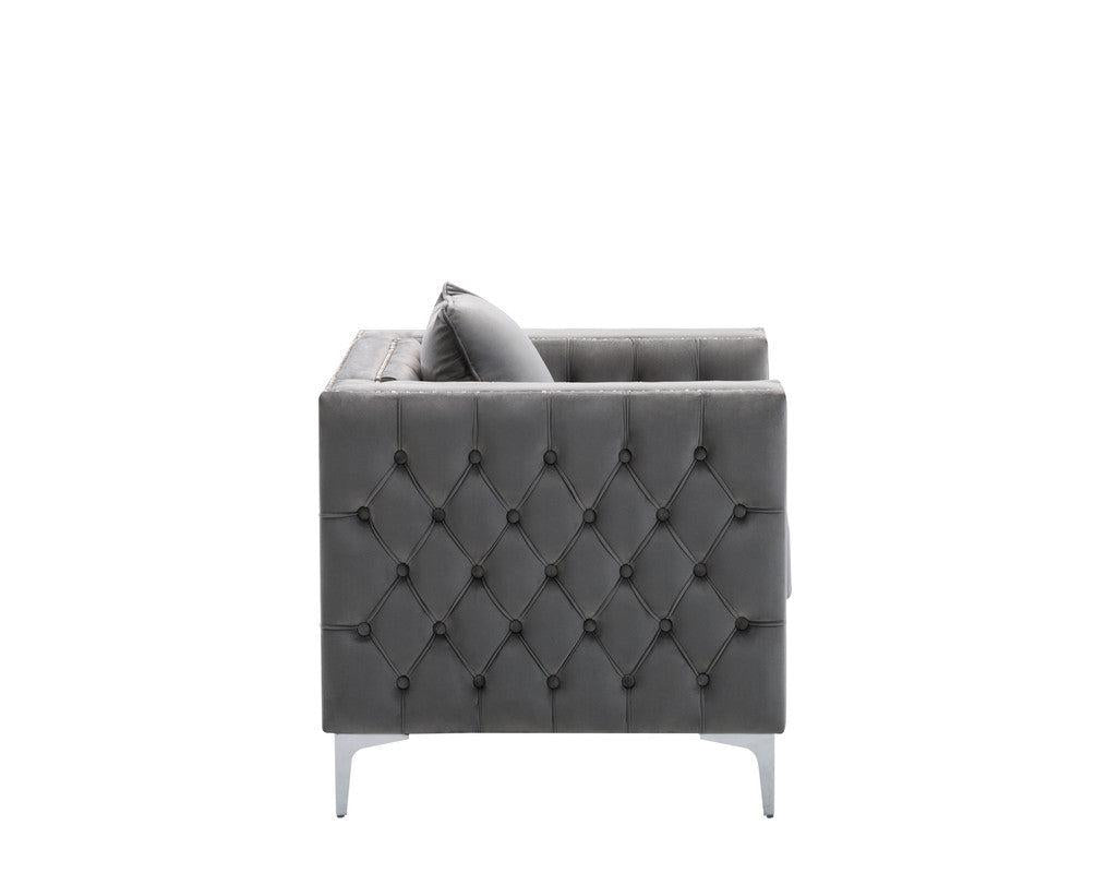 Lorreto Gray Velvet Fabric Sofa Loveseat Chair Living Room Set