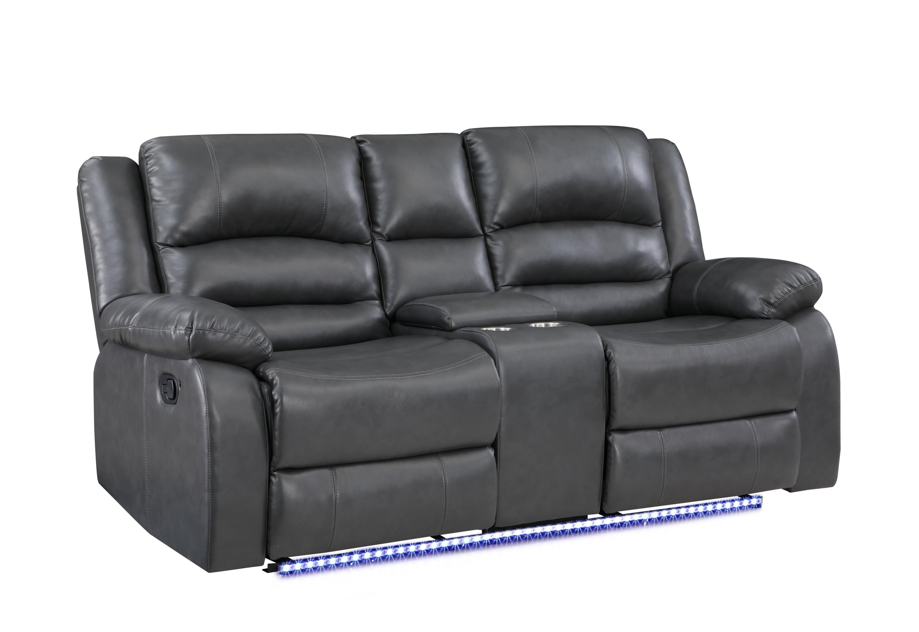 Martin Manual Reclining Loveseat finished with Faux Leather/ Wood in Gray