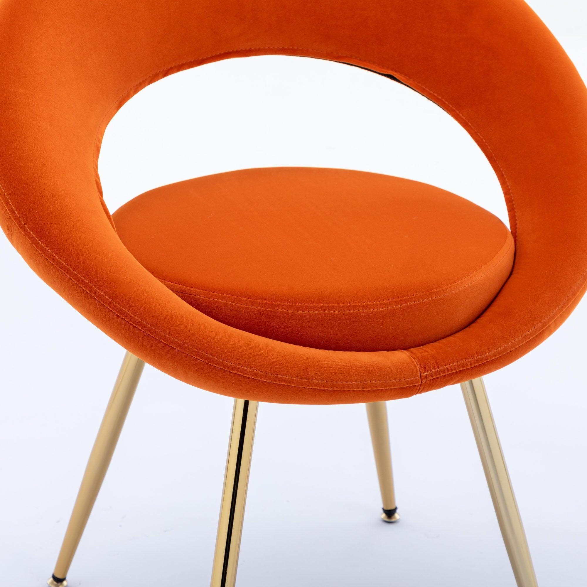 Orange VelvetModern accent/Conversation Lounge Chair With  Gold Plated Legs, unique appearance，Suitable For Office, Lounge, Living Room