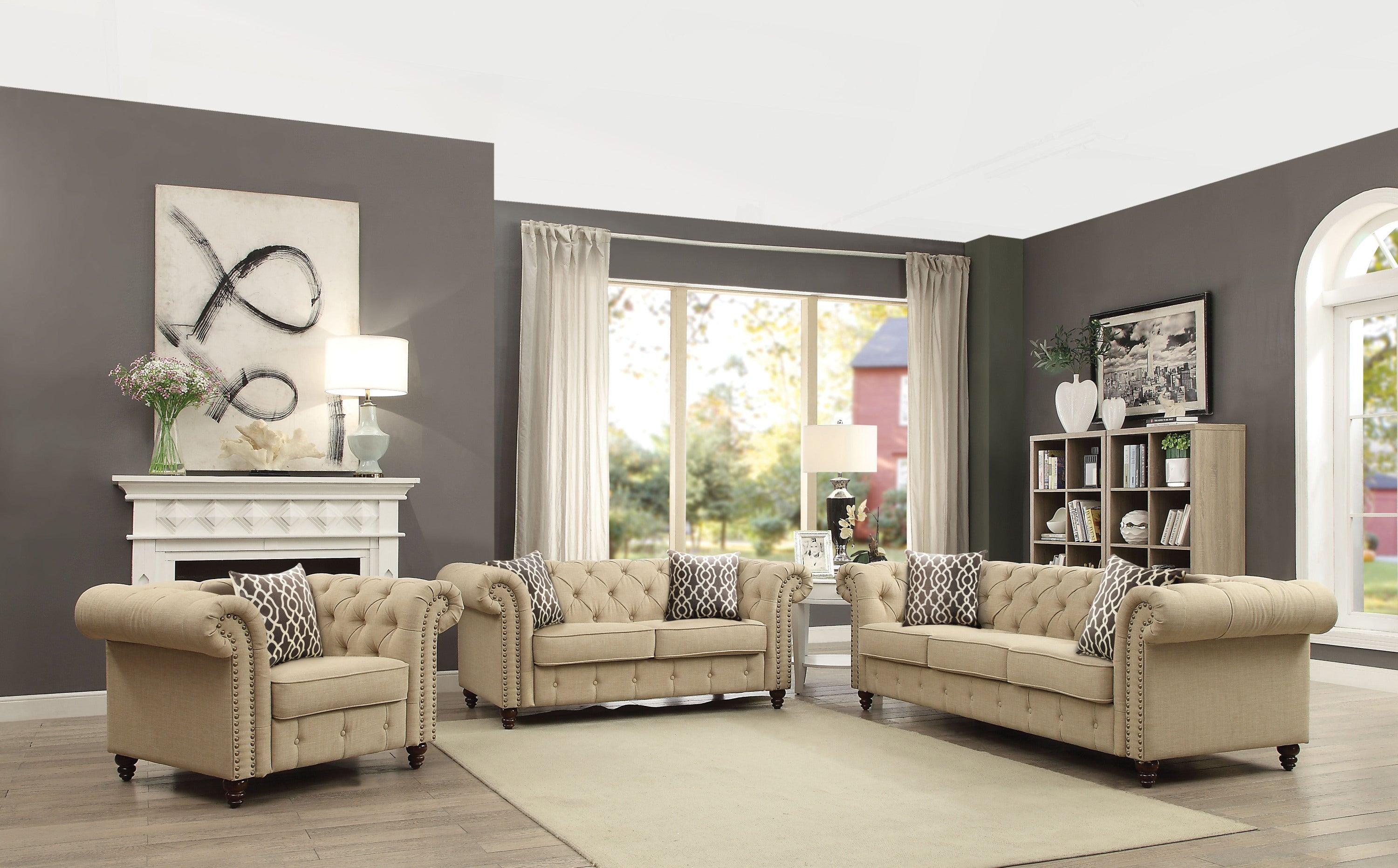 ACME Aurelia Sofa w/2 Pillows, Beige Linen 52420