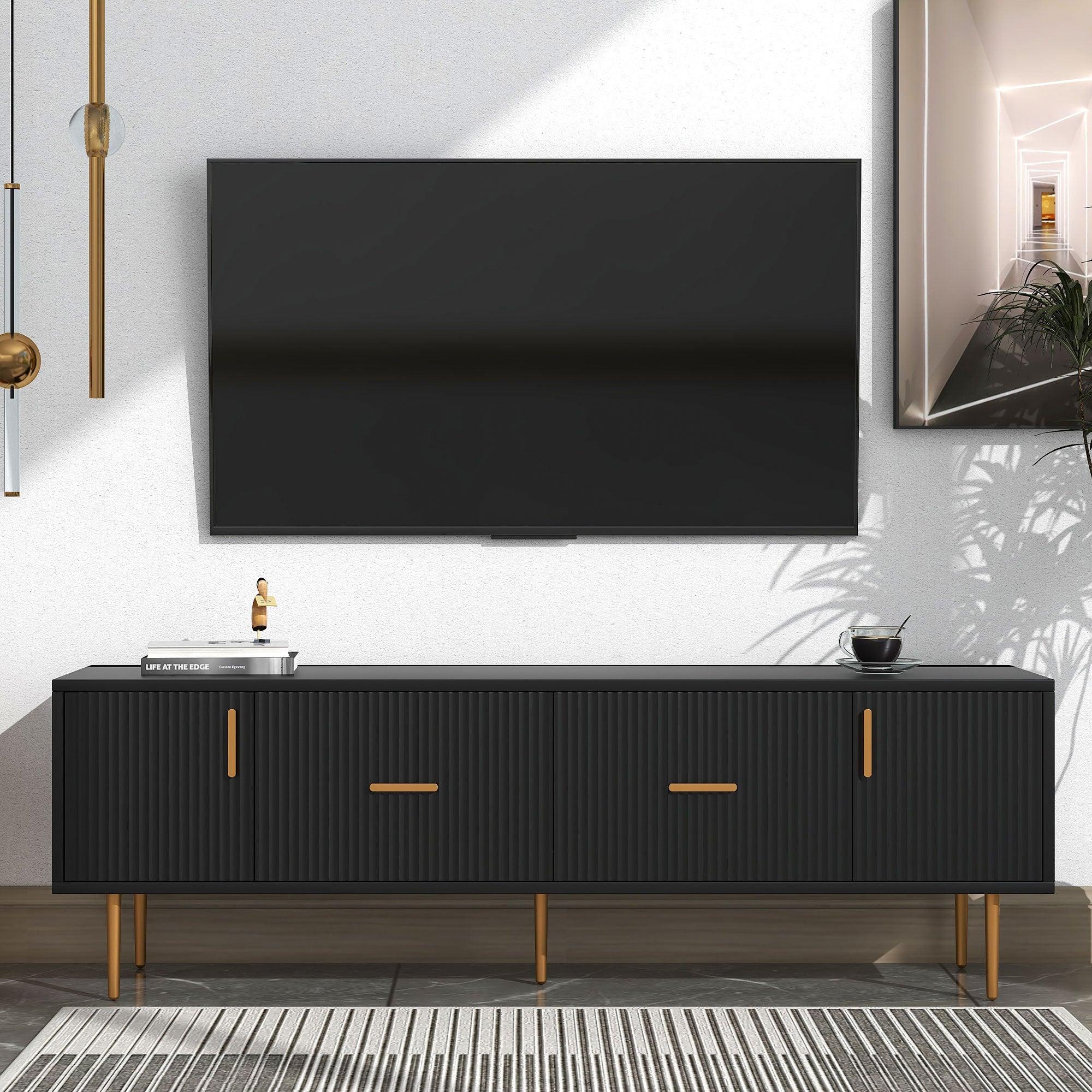 Modern TV Stand with 5 Champagne Legs - Durable, Stylish and Spacious，TVS Up to 75''