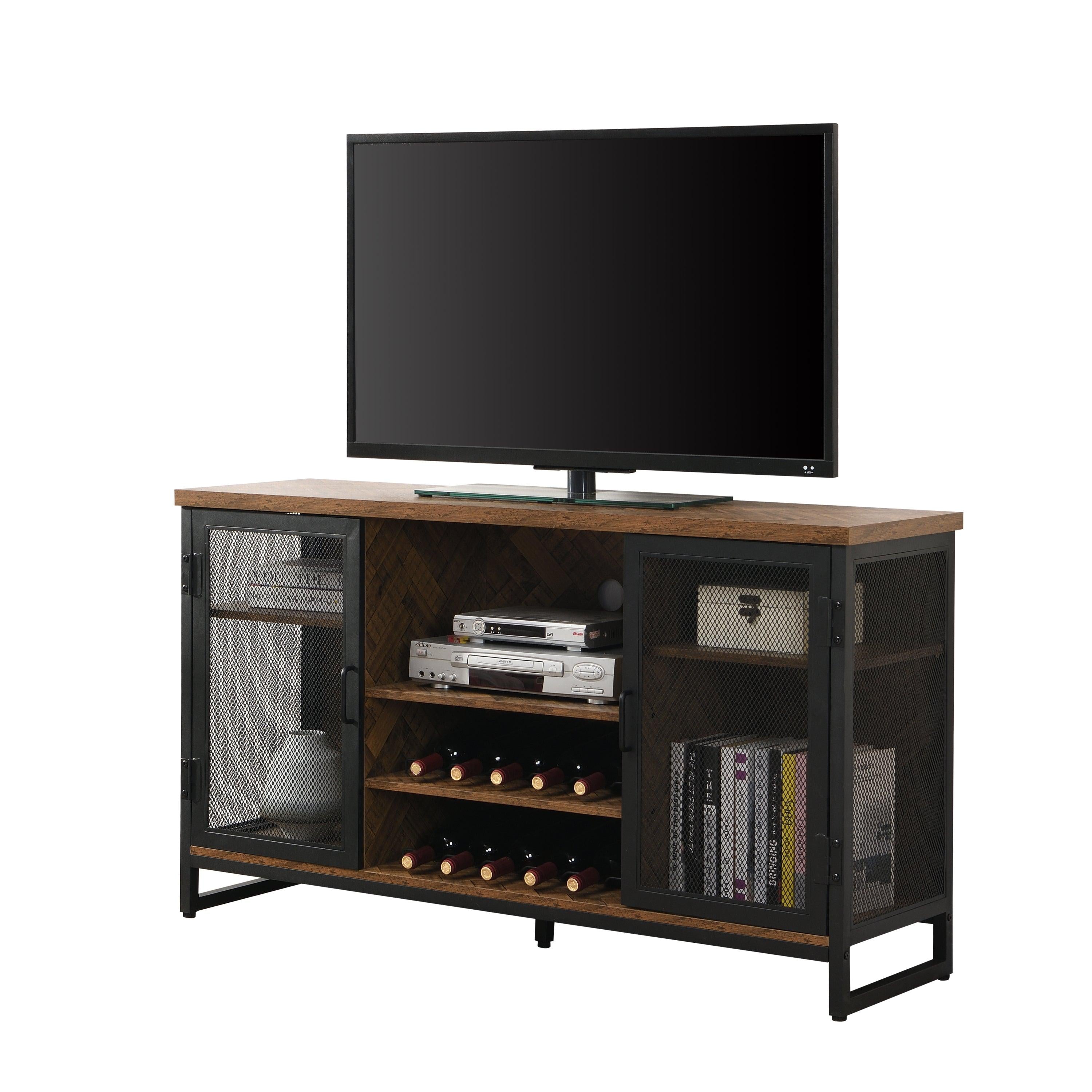 Miltifunctional IndustrialStorage Cabinet, Wine Bar Cabinet for Liquor and Glasses, TV Stand & Media Entertainment Center Console Table