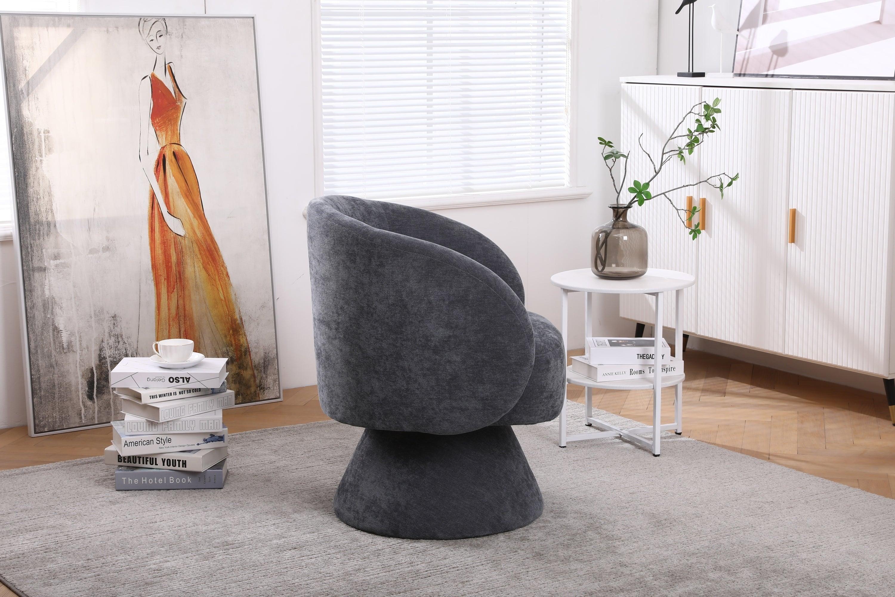 Swivel Accent Chair Armchair, Round Barrel Chair in Fabric for Living Room Bedroom(Dark Grey)