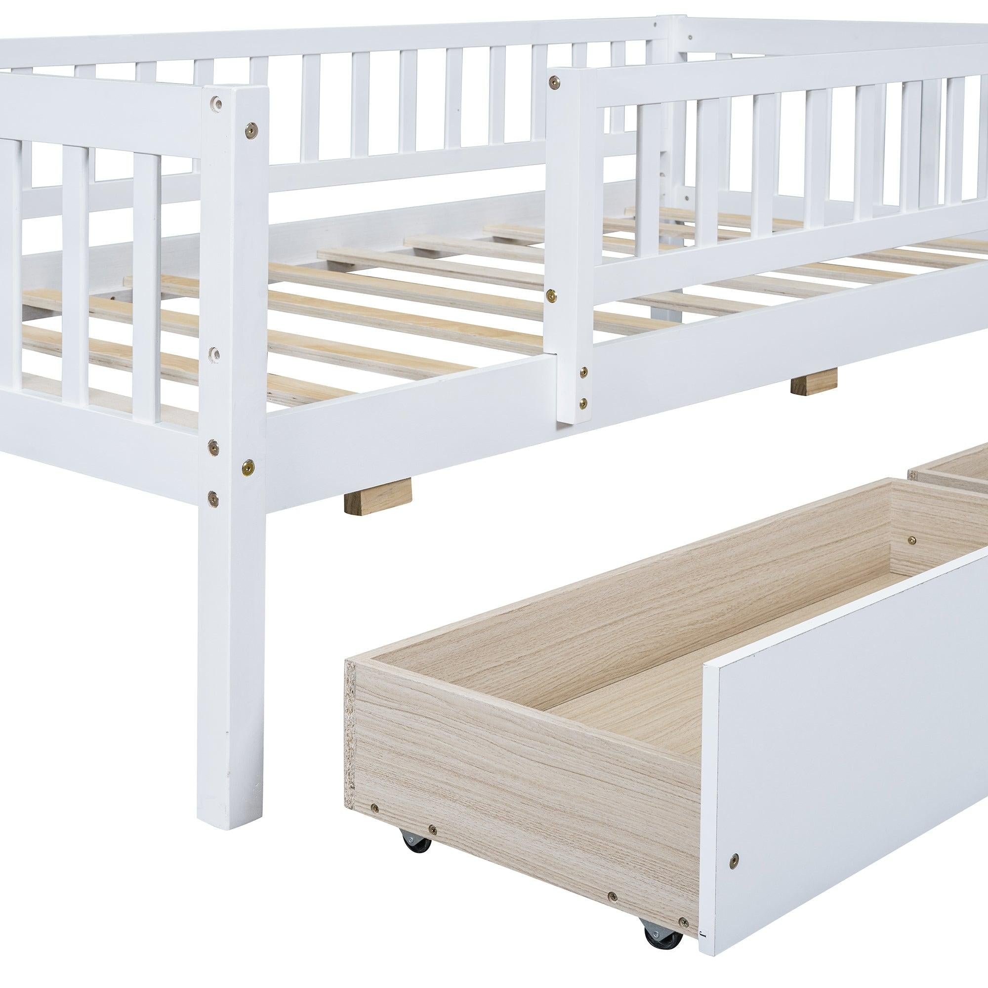 Twin Size Daybed Wood Bed with Two Drawers , White