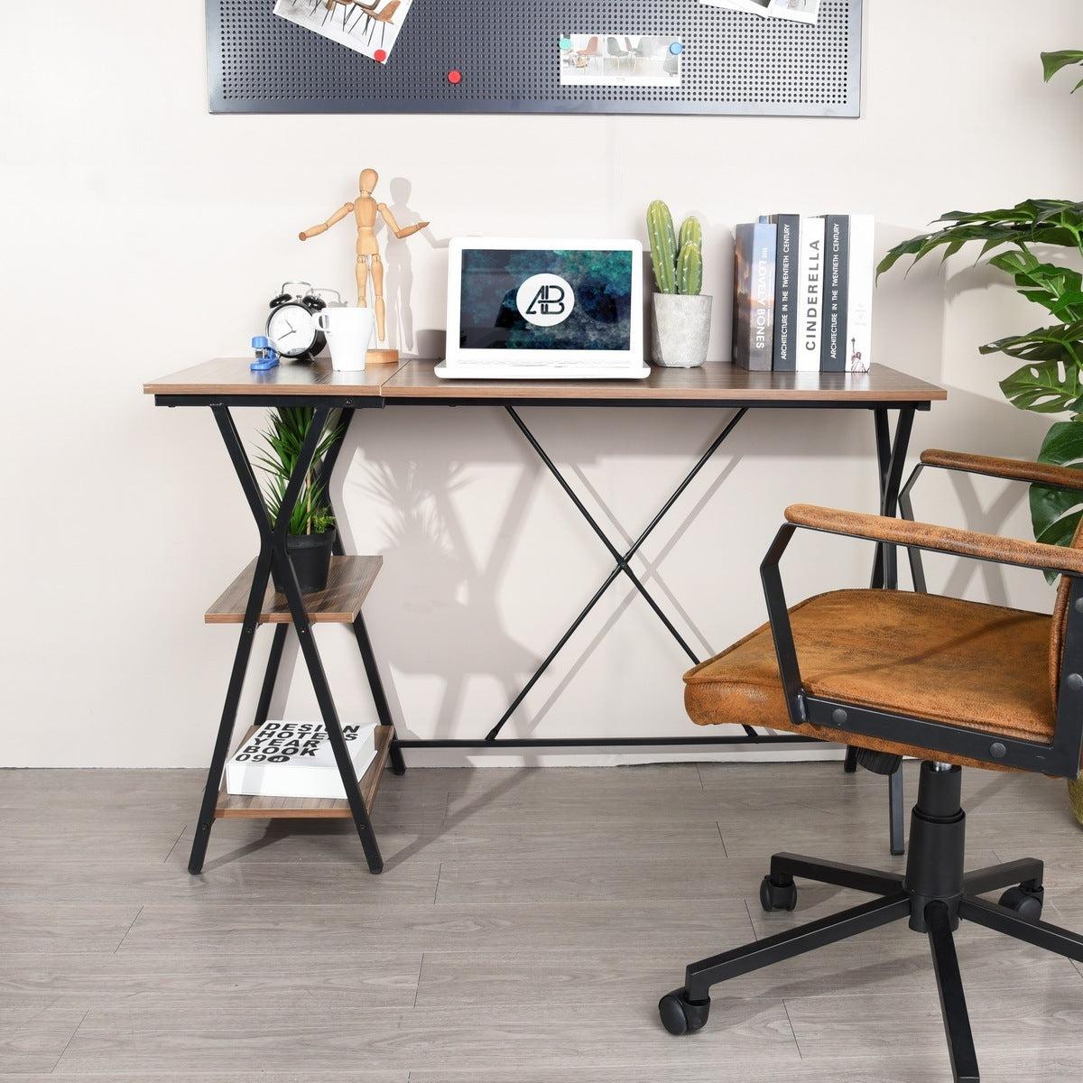 47.2"W X 18.9”D X 30.1"H Computer Desk with 2 layers - BROWN & BLACK image