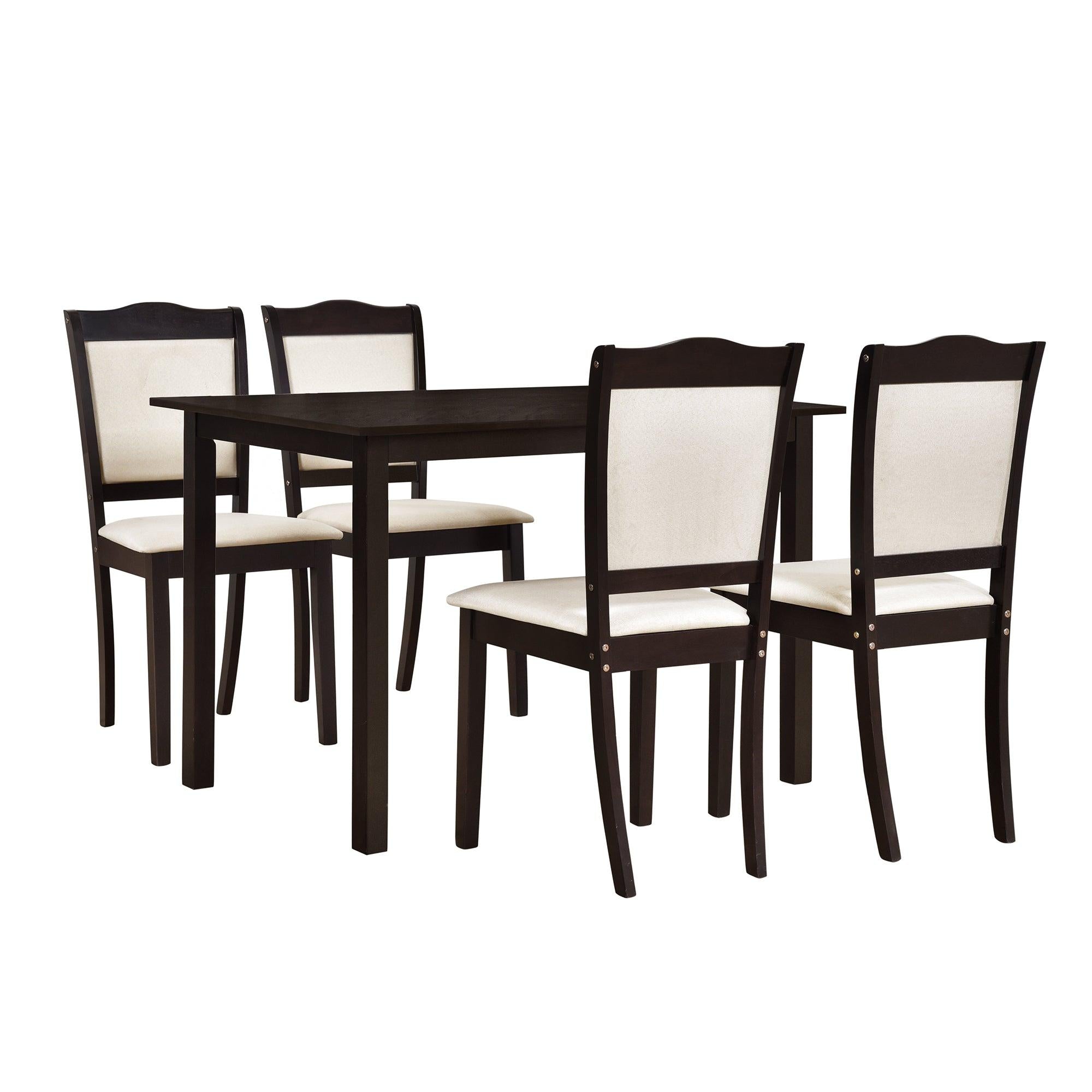 5-Piece Wood Dining Table Set Simple Style Kitchen Dining Set Rectangular Table with Upholstered Chairs for Limited Space (Espresso)