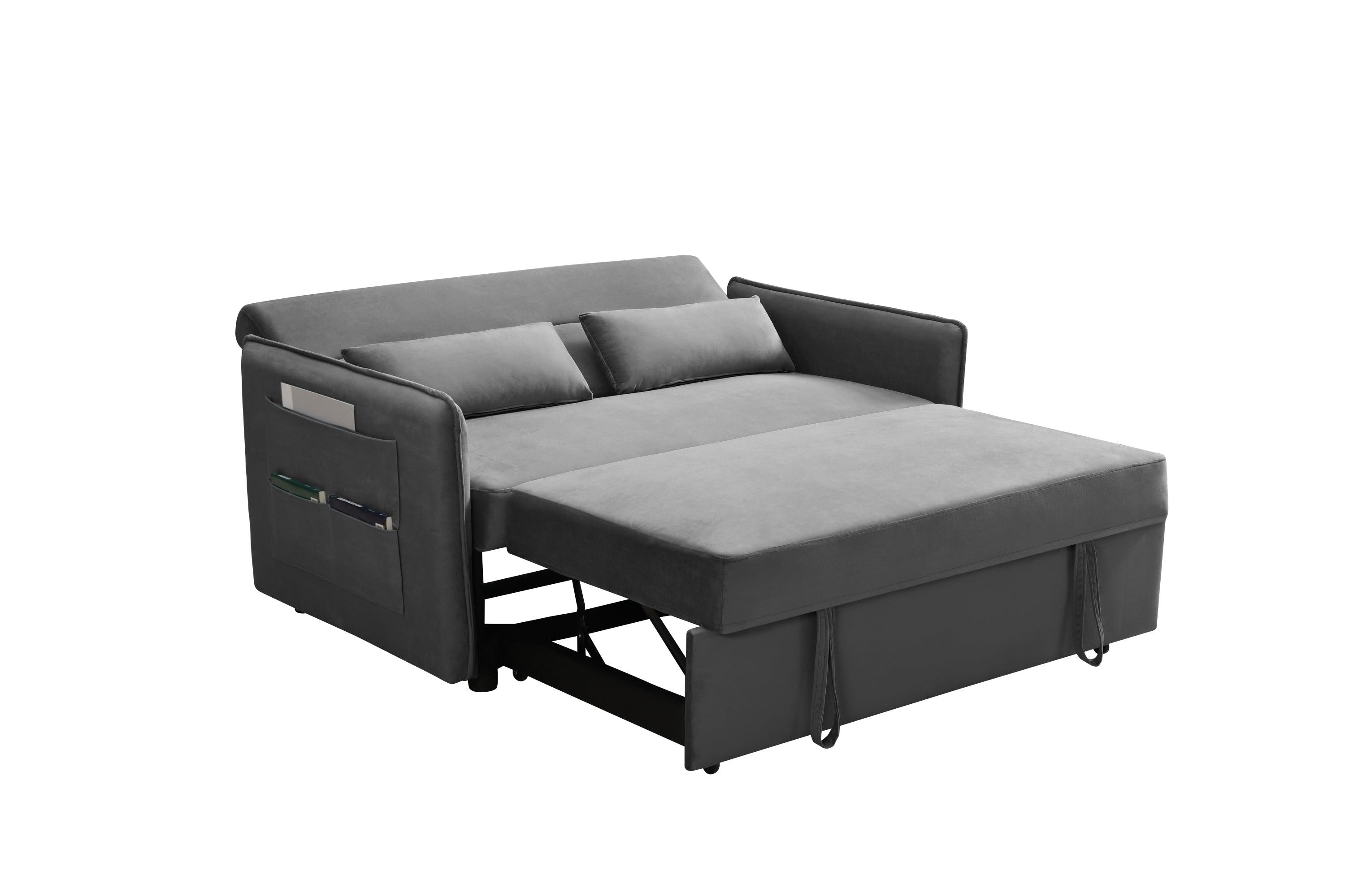 Pull Out Sofa Bed,Modern Adjustable Pull Out Bed Lounge Chair with 2 Side Pockets, 2 Pillows for Home Office