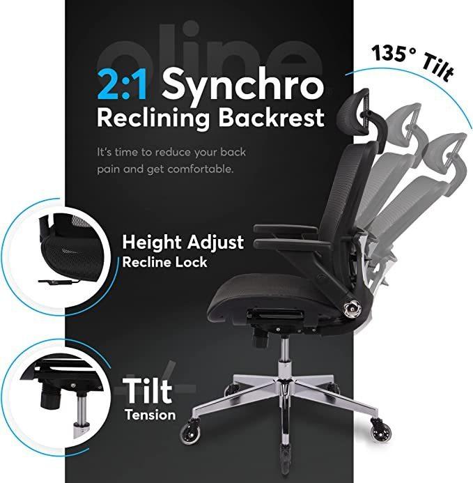 Ergonomic Mesh Office Chair - Rolling Home Desk Chair with 4D Adjustable Flip Armrests,  Adjustable Lumbar Support and Blade Wheels(GREY MESH)