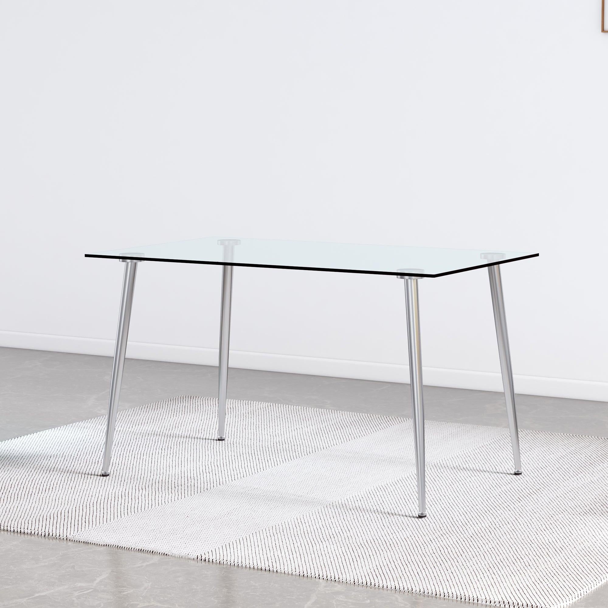 Glass  Dining TableModern Minimalist Rectangular for 4-6 with 0.31" Tempered Glass Tabletop and Silver Chrome Metal Legs, Writing Table Desk, for Kitchen Dining Living Room, 46" W x 23"D x 30" H image