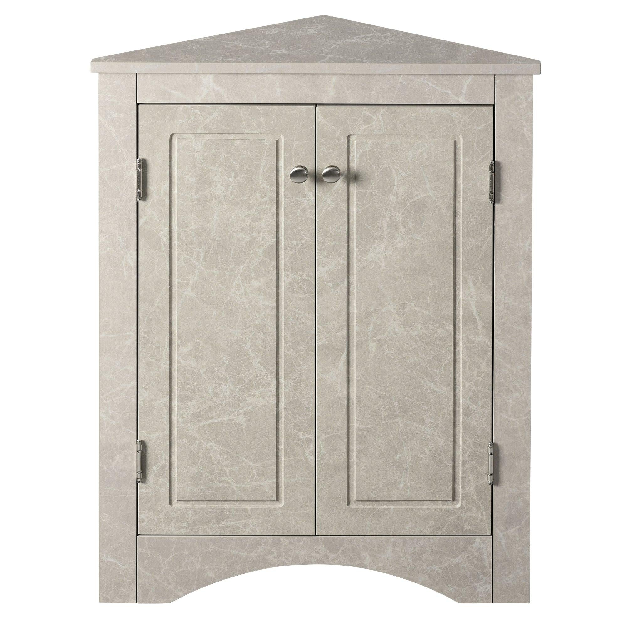 White Marble Triangle BathroomStorage Cabinet with Adjustable Shelves, Freestanding Floor Cabinet for Home Kitchen