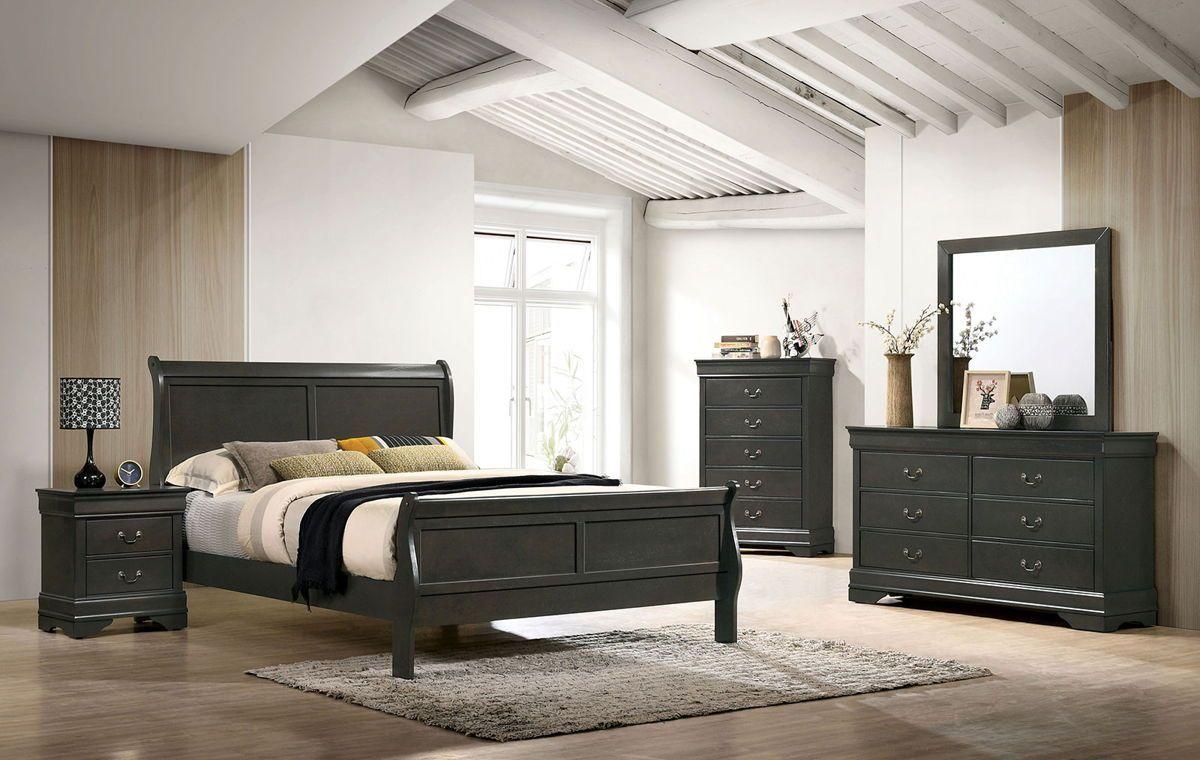 Classic Contemporary Queen Size Bed Gray Louis Phillipe Solidwood 1pc Bed Bedroom Sleigh Bed