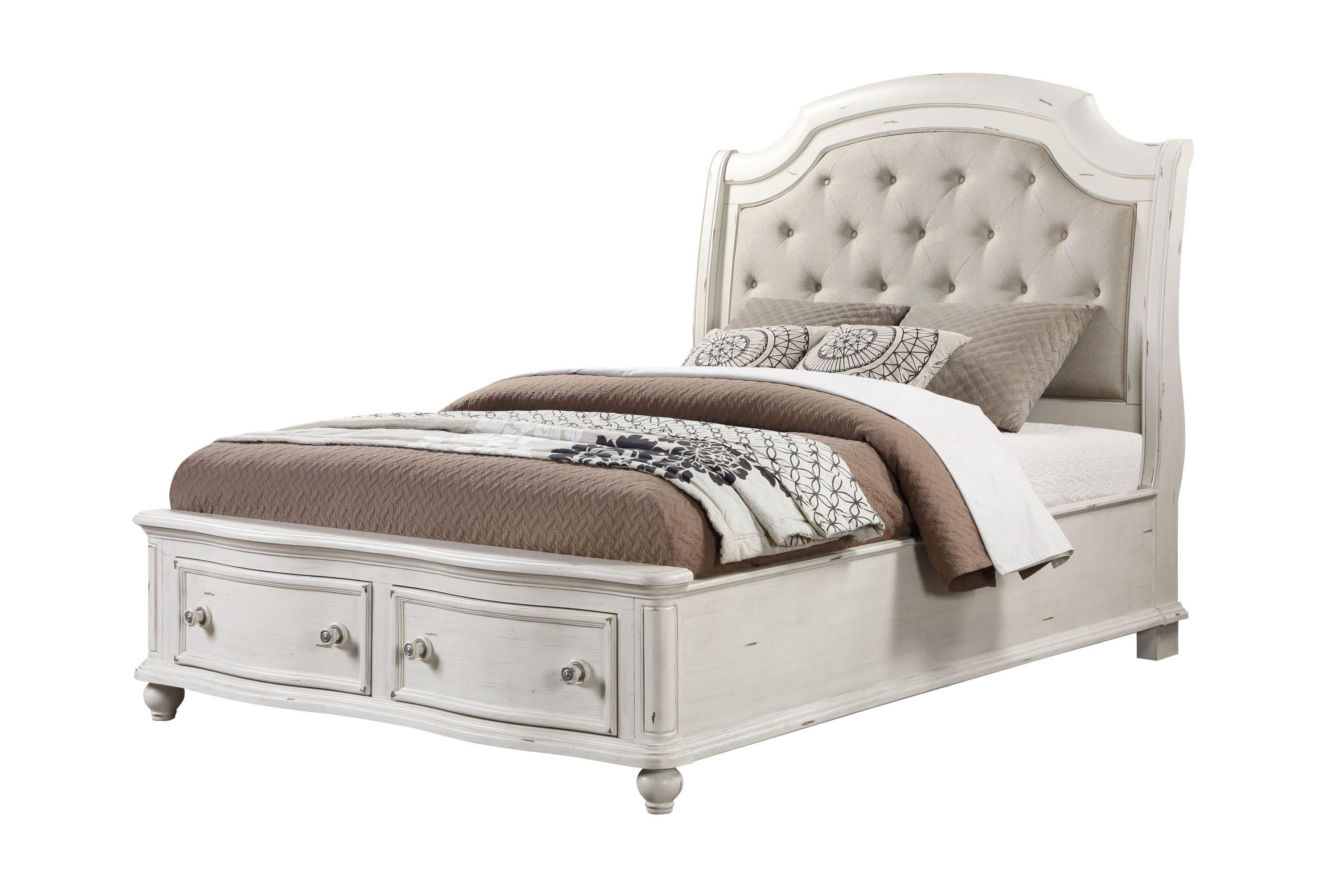 ACME Jaqueline EK BED W/STORAGE Gray Linen & Antique White Finish BD01432EK image