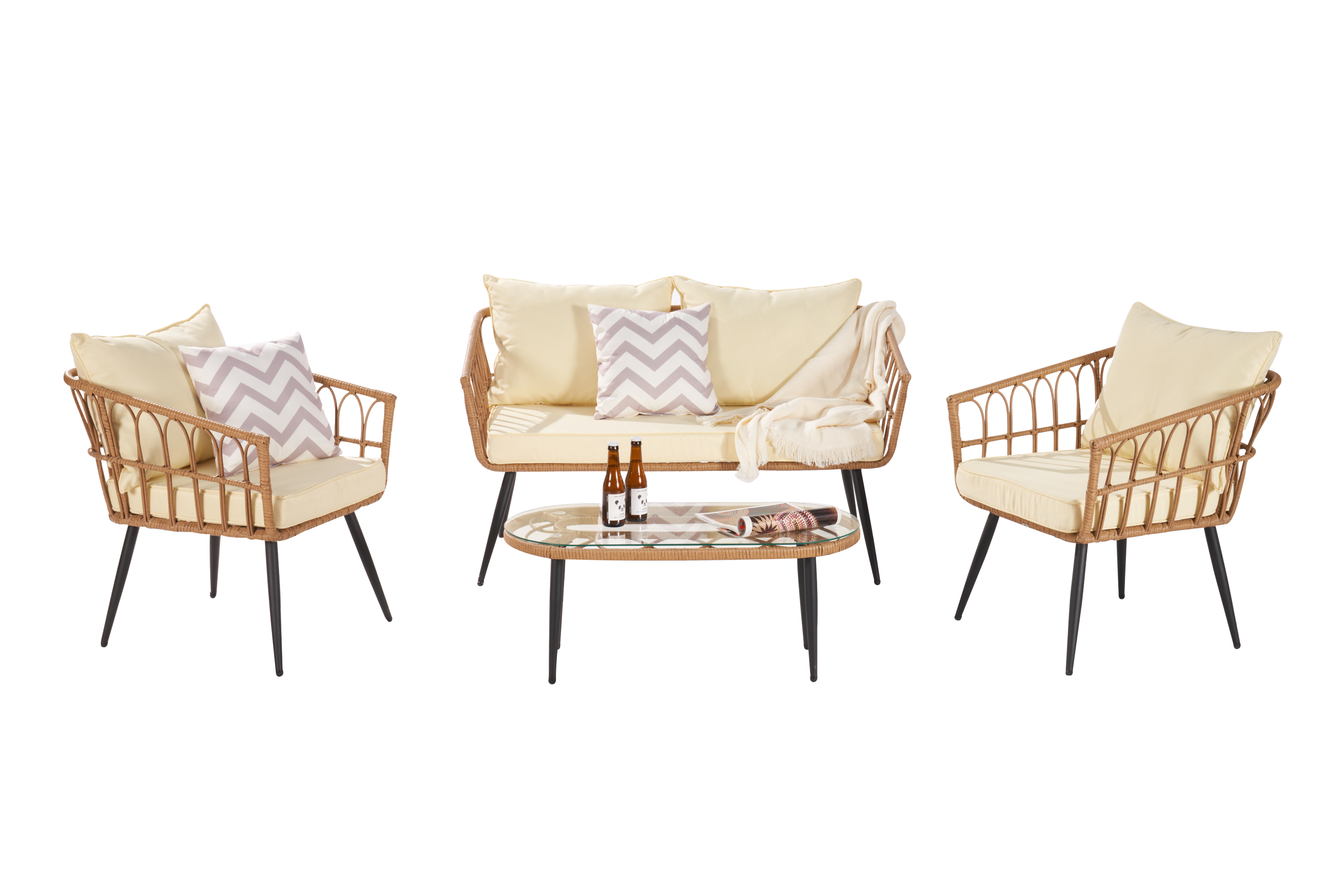 Outdoor Garden Rattan Furniture Sofa Set 3 Pieces Sofa And 1 Piece Table