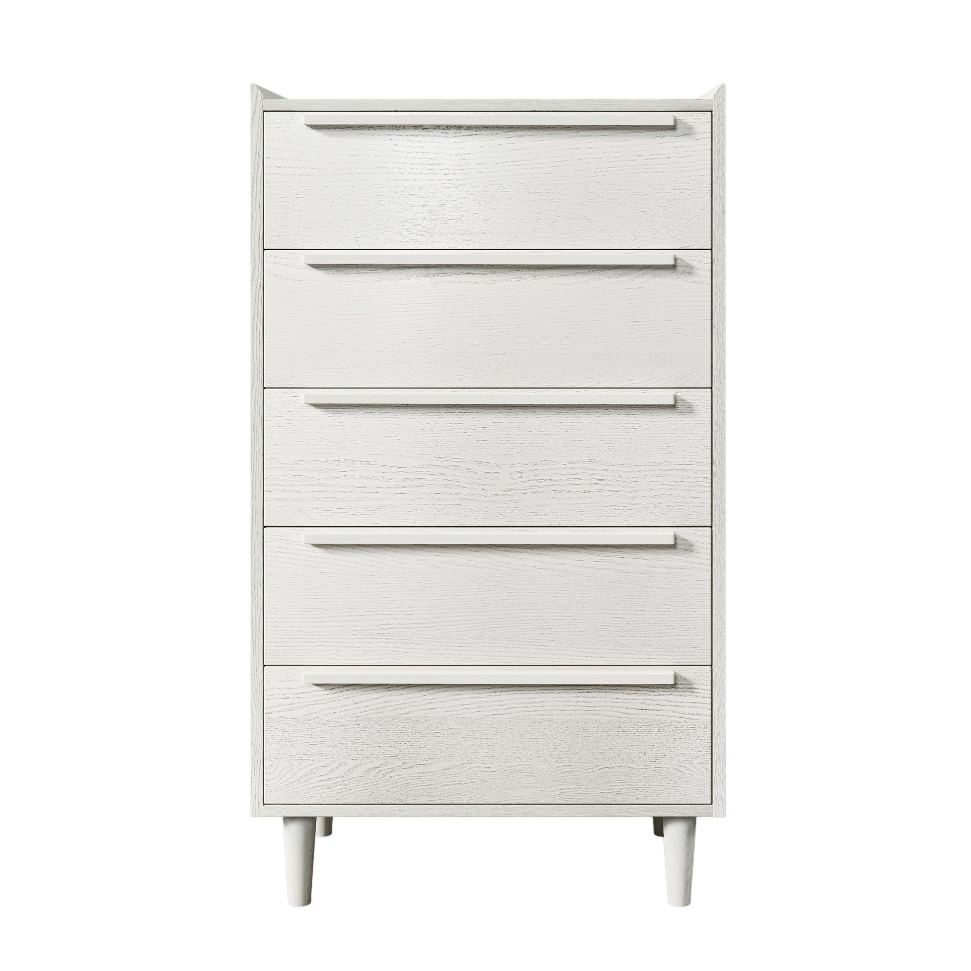 Modern Style Manufactured Wood 5-Drawer Chest with Solid Wood Legs, White