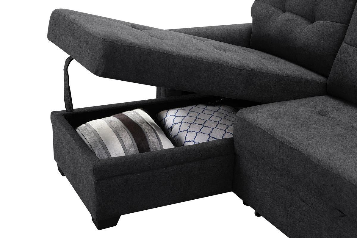 Ashlyn Dark Gray Woven Fabric Sleeper Sectional Sofa Chaise with USB Charger and Tablet Pocket