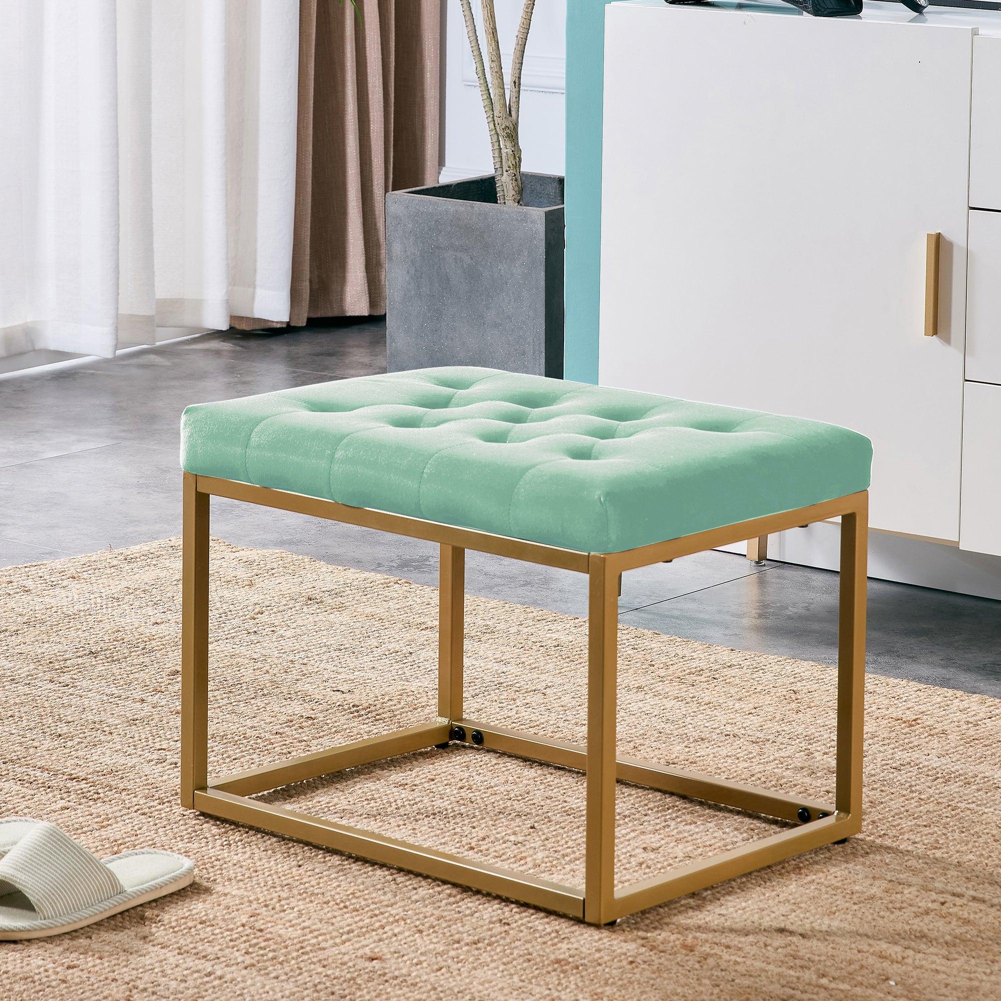 VelvetShoe Changing Stool,Light green Footstool, Square Vanity Chair, Sofa Stool,Makup Stool .Vanity Seat ,Rest Stool. Piano Bench.Suitable for Clothes Shop,Living Room, Porch, Fitting Room Bedroom image