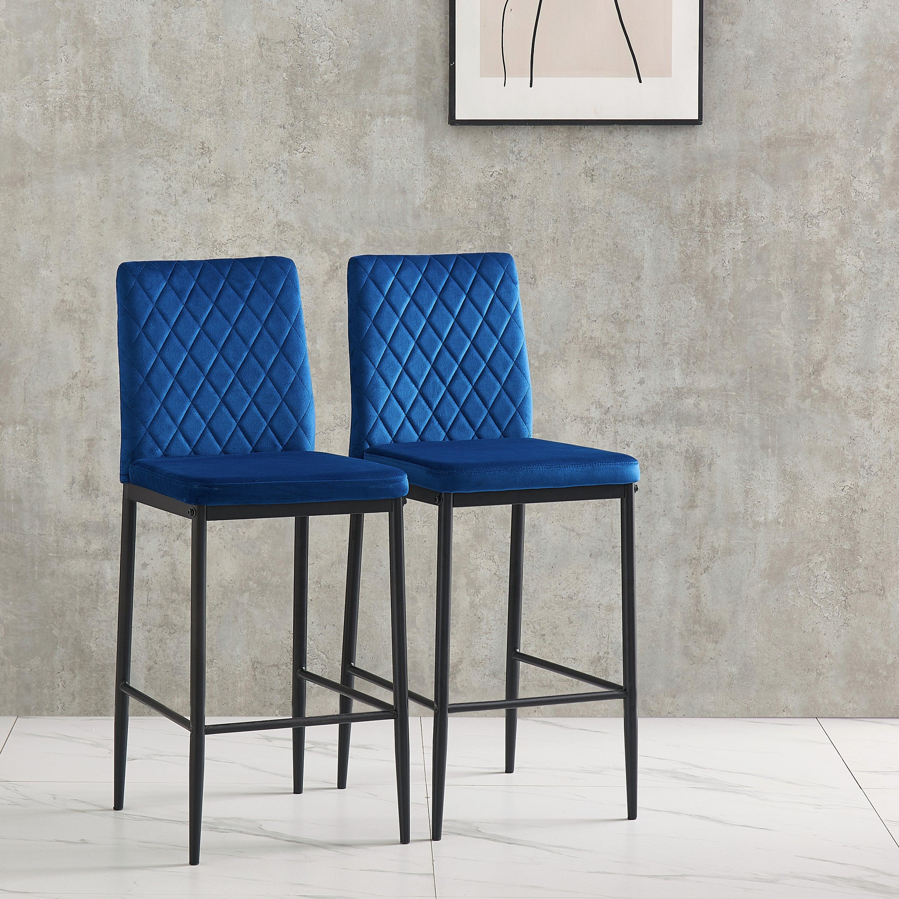 Blue bar stool, velvet stool,Modern bar chair, bar stool with metal legs, kitchen stool, dining chair, 2-piece set