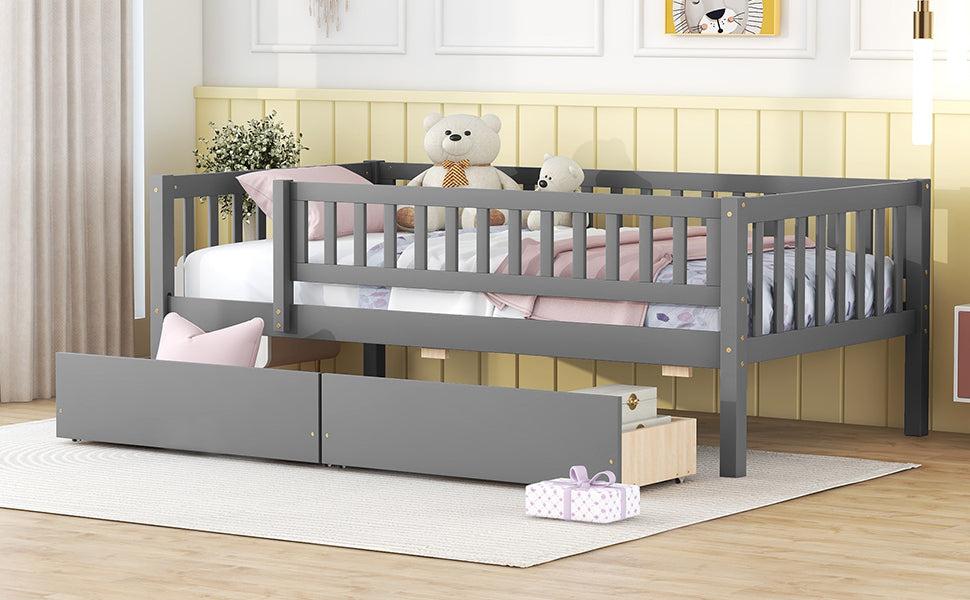 Twin Size Daybed Wood Bed with Two Drawers, Gray