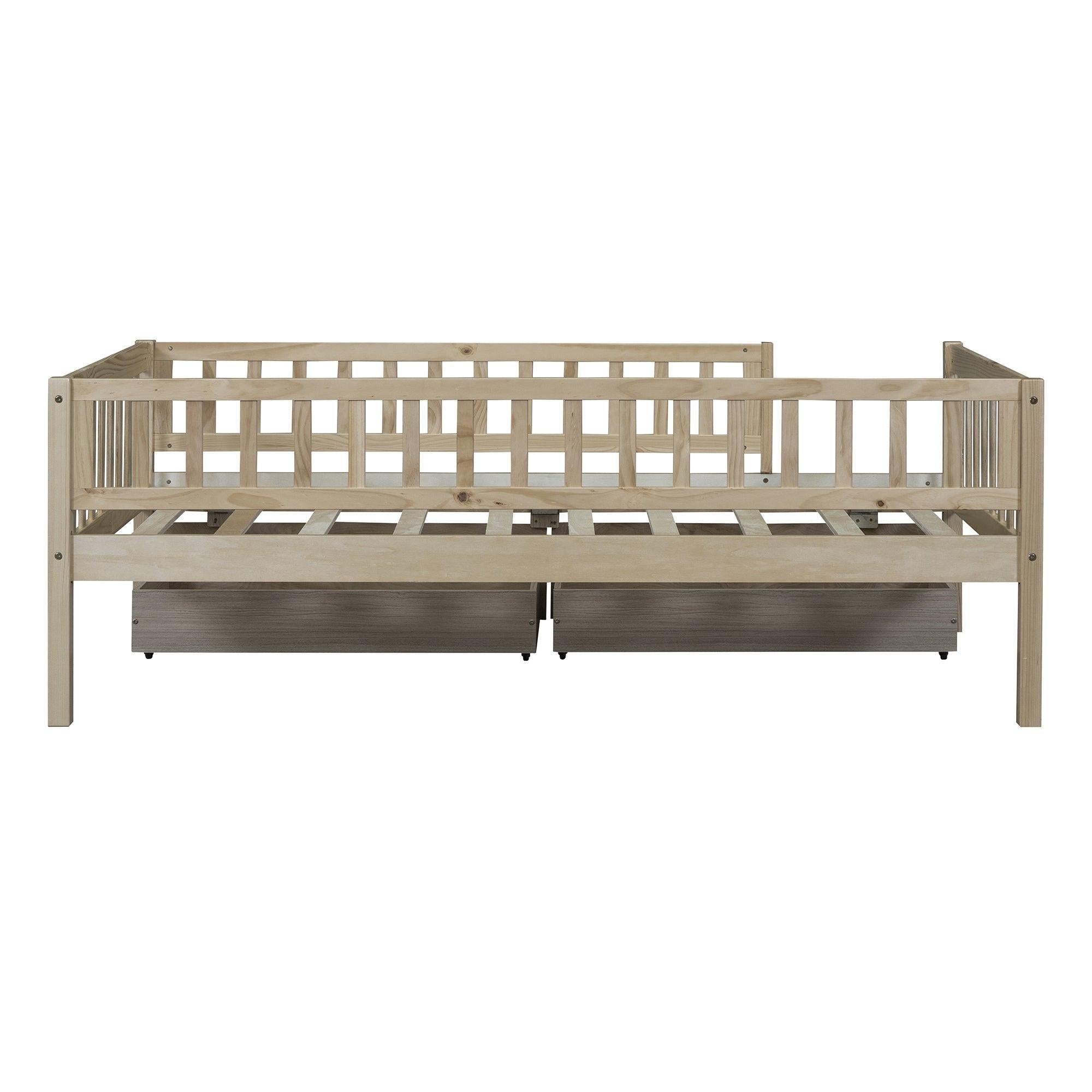 Twin Size Daybed Wood Bed with Two Drawers, Natural