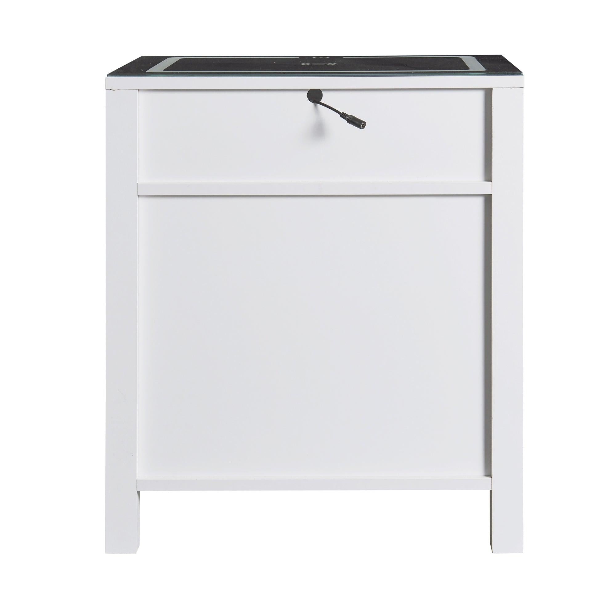 MultifunctionalStorage Nightstand with 2 Drawers and an open shelf, Wireless Charging with adjustable LED, White