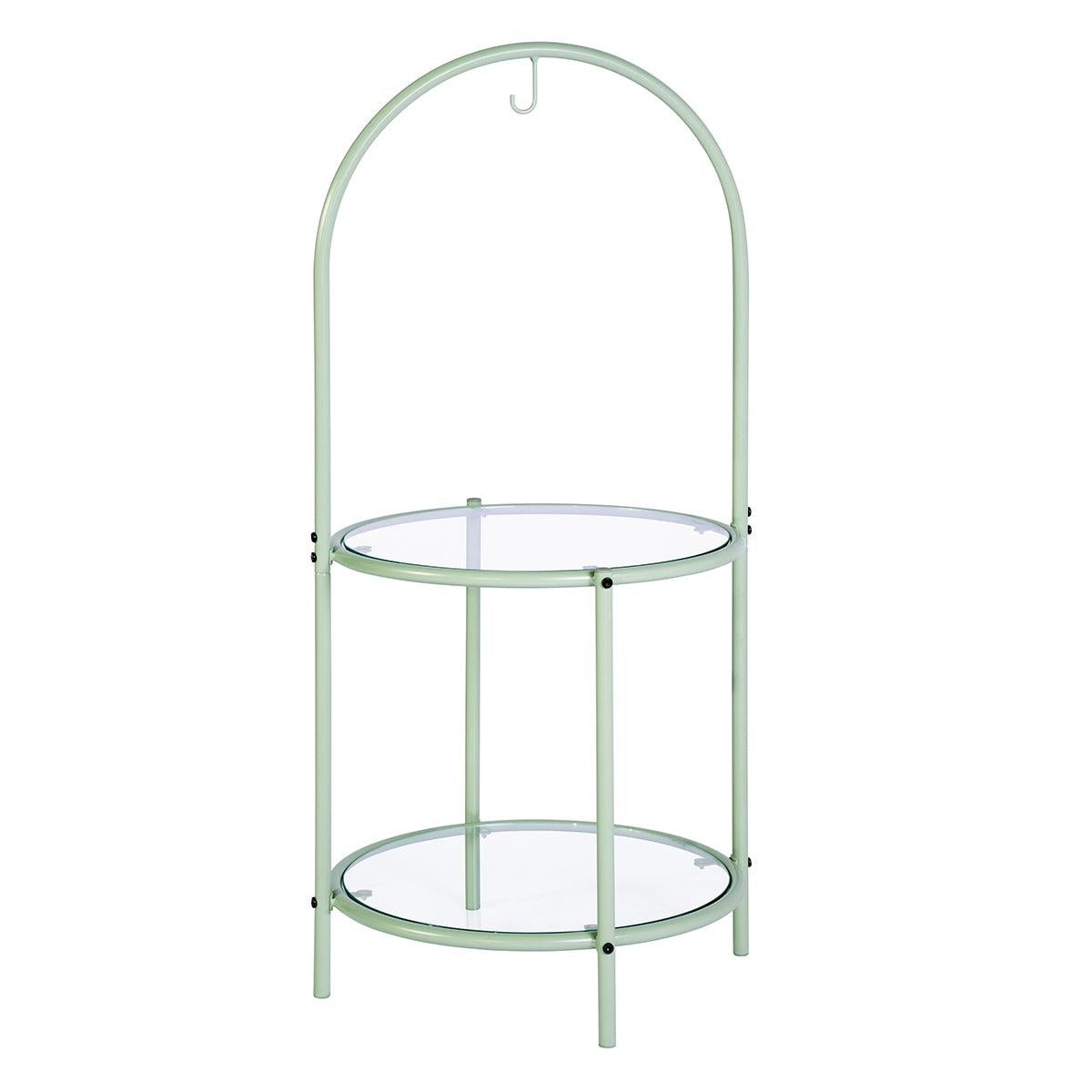 Glass Top End Table withStorage,Round Multi-Tiered Plant Stand - Mint green