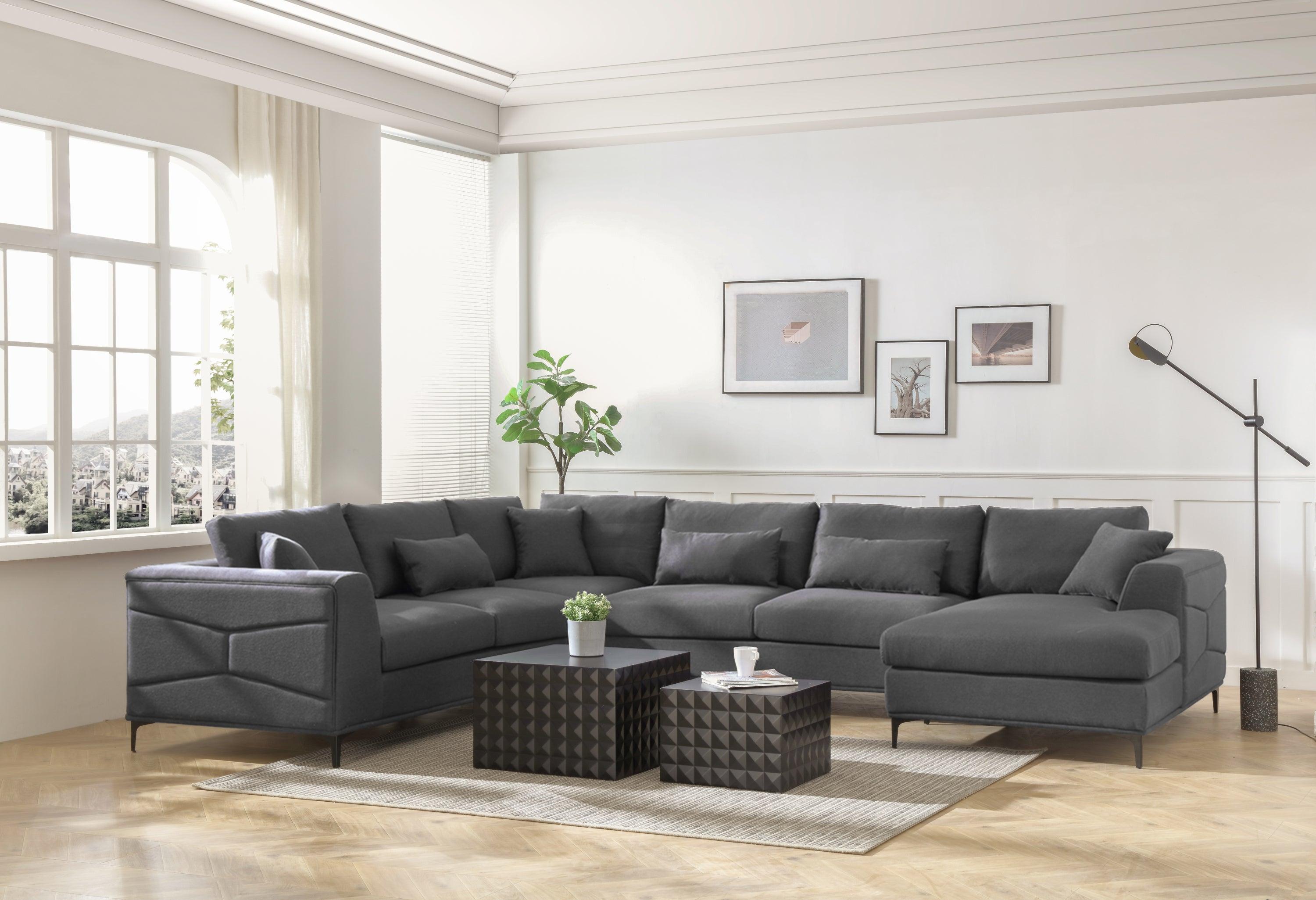 Large Sectional Sofa,145"(L)x117"(W) Classic Look with Tufted Pattern on Outer Armrest and Back, Dark Grey