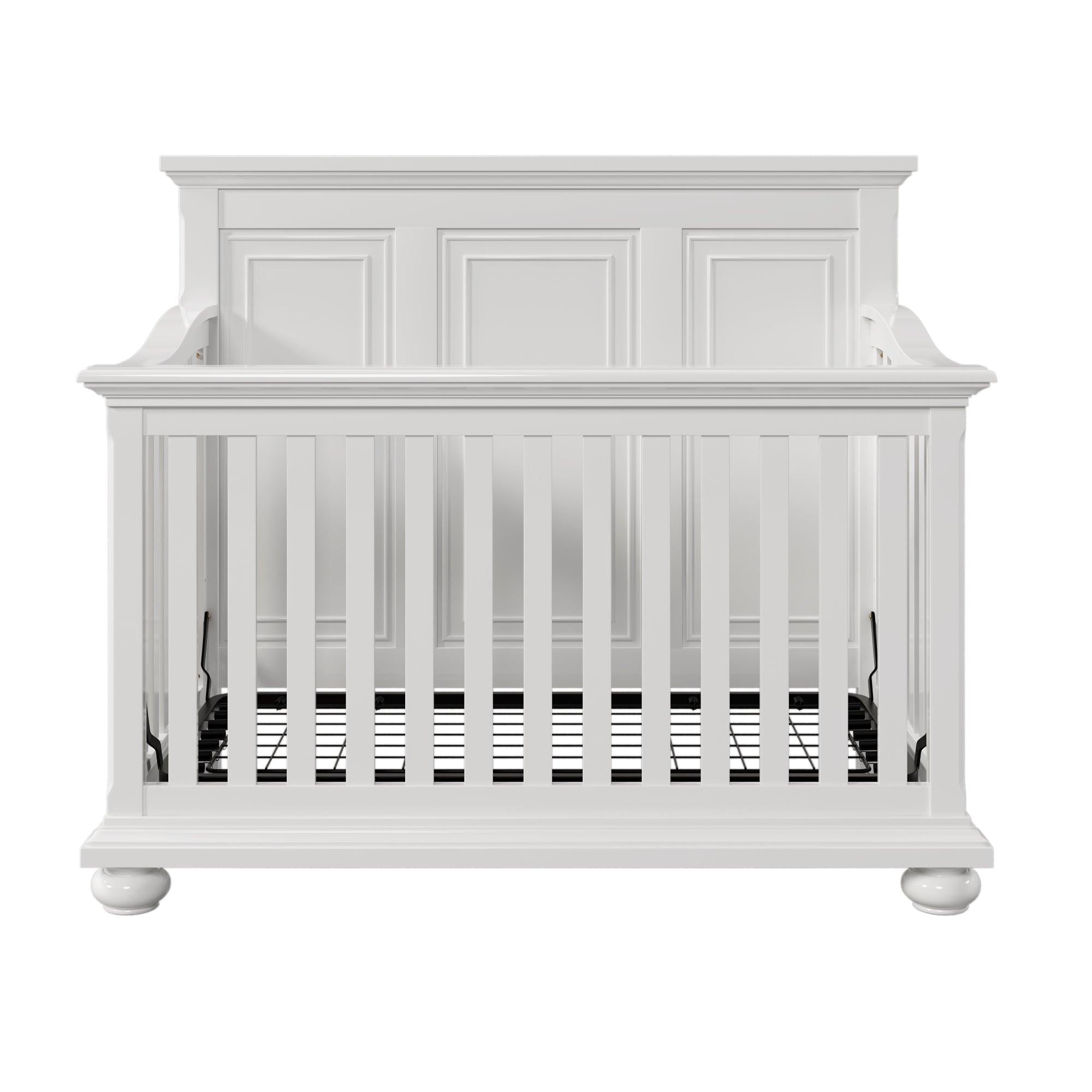 4 Pieces Nursery Sets Traditional Farmhouse Style 4-in-1 Convertible Crib + Nightstand+Dresser with Changing Topper, White