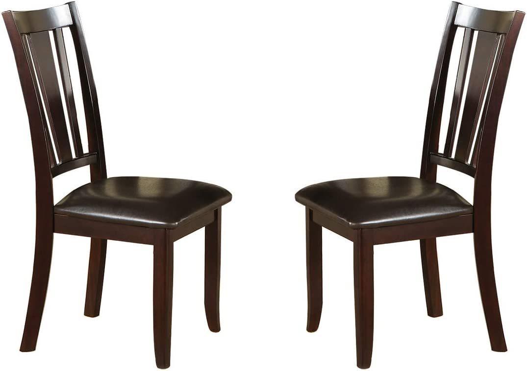 Simple Contemporary Set of 2 Side Chairs Brown Finish Dining Seating Cushion Chair Unique Design Kitchen Dining Room Faux Leather Seat